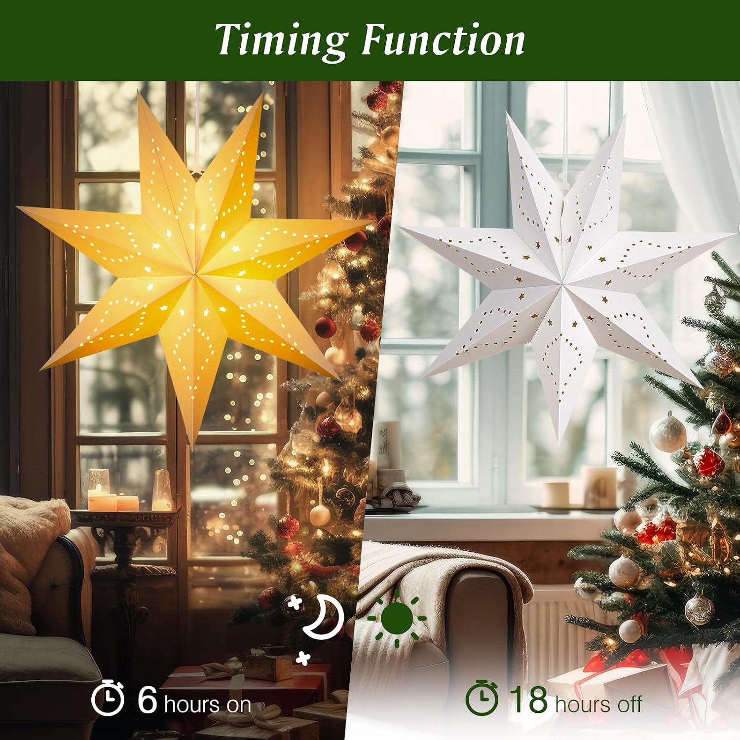 Detalle de Lewondr P723314210742 Christmas Paper Star Lantern 3-Pack with Remote