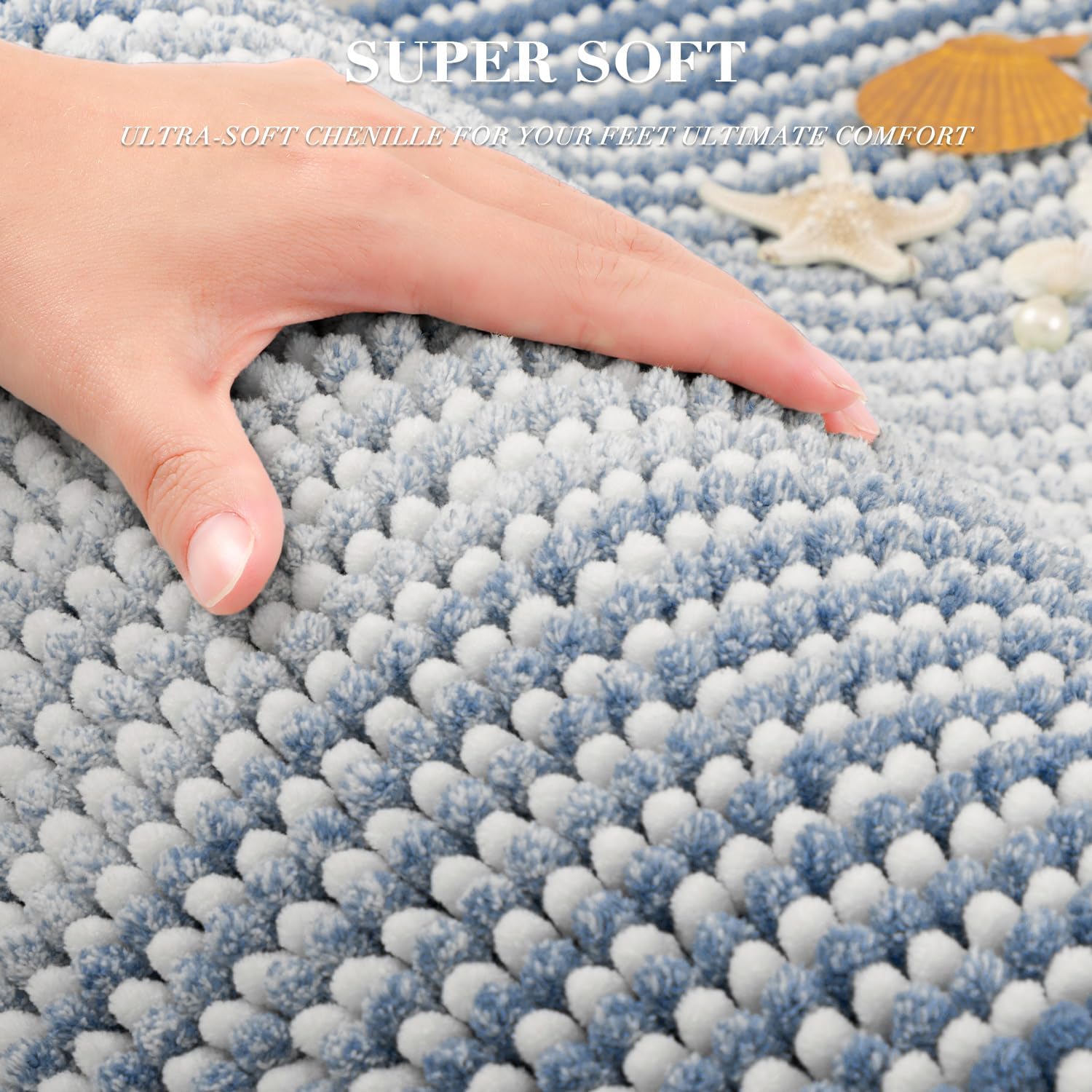 Thumbnail 1 de BSICPRO 2-Piece Thick Chenille Bath Rugs Set (Fog Blue) — 20" x 47" and 16" x 24