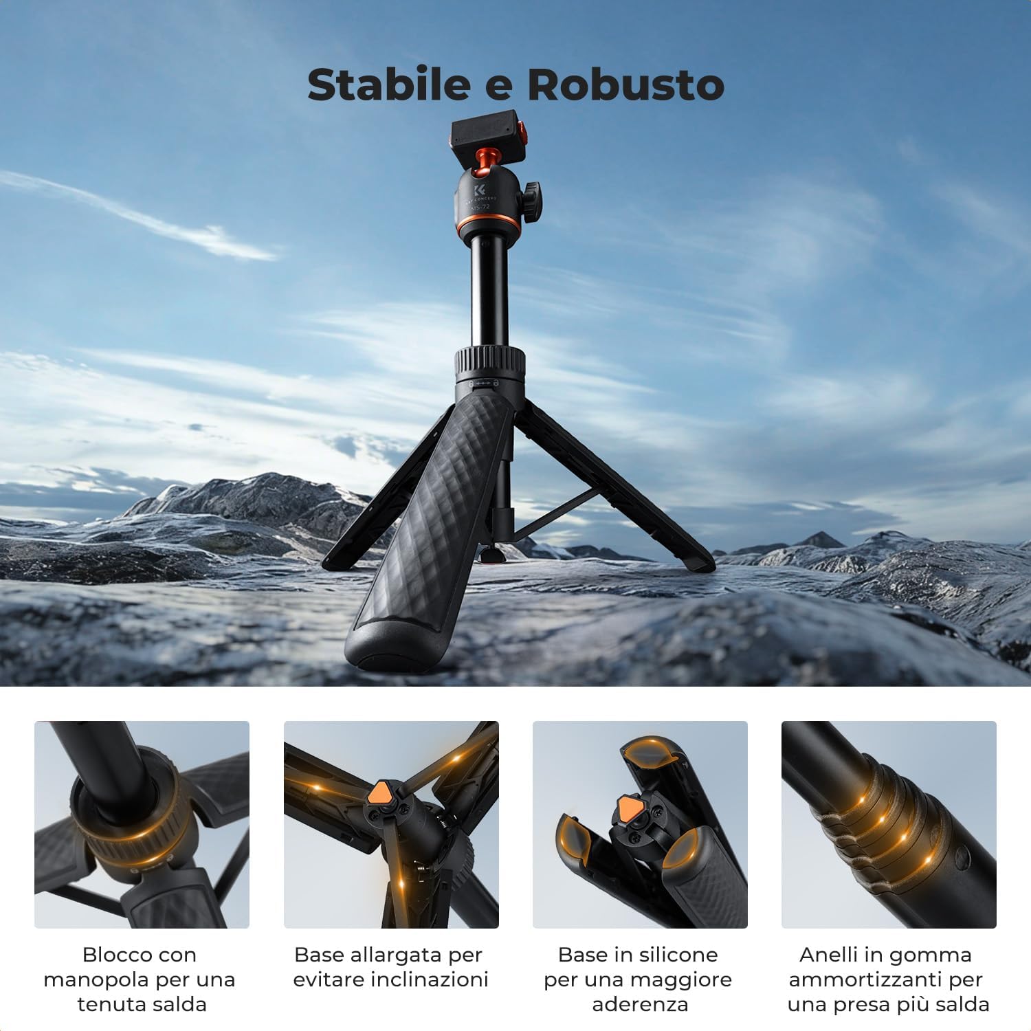 Detalle de K&F CONCEPT Treppiede magnetico a sgancio rapido per Insta360 X5/Ace Pro 2: stabilità e versatilità in un corpo leggero