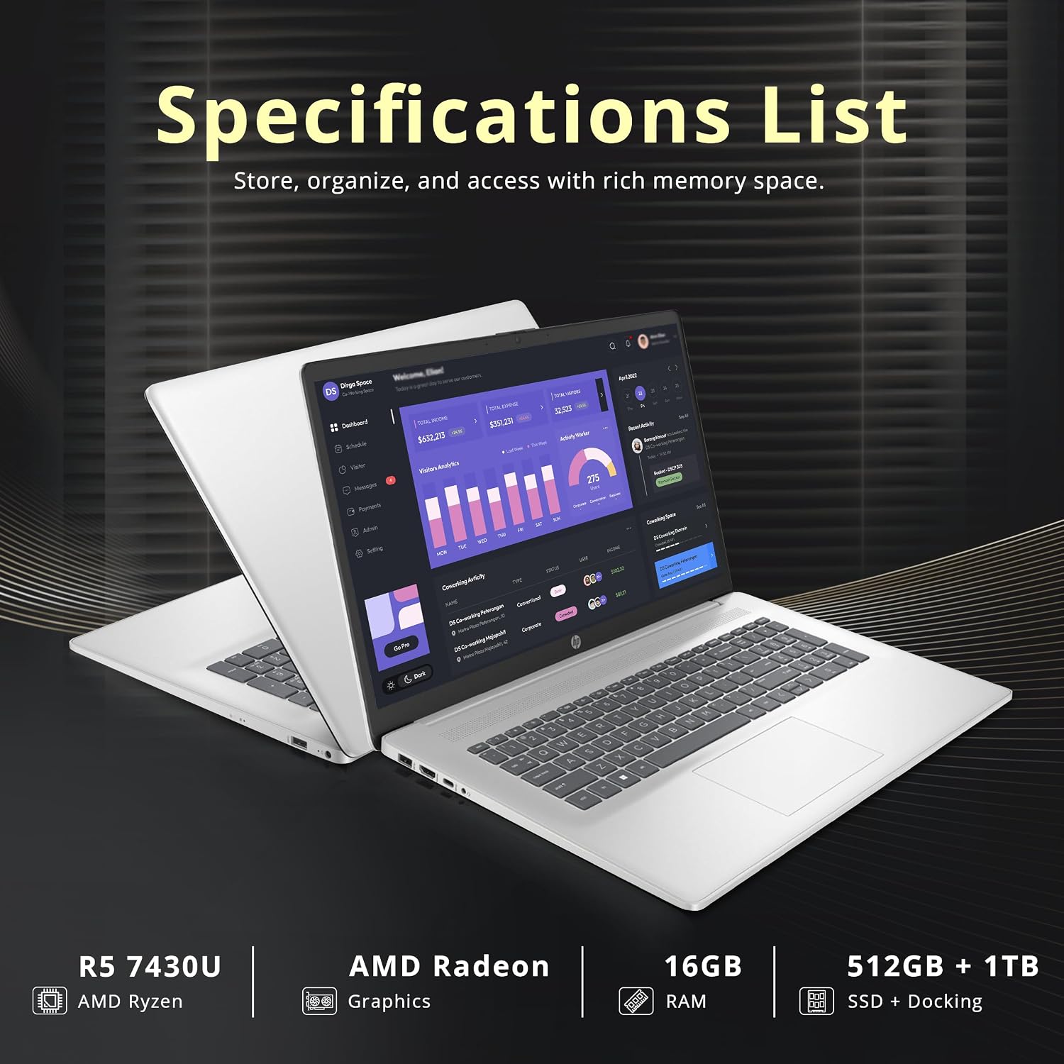 Detalle de HP 17.3-inch laptop with 16GB DDR4