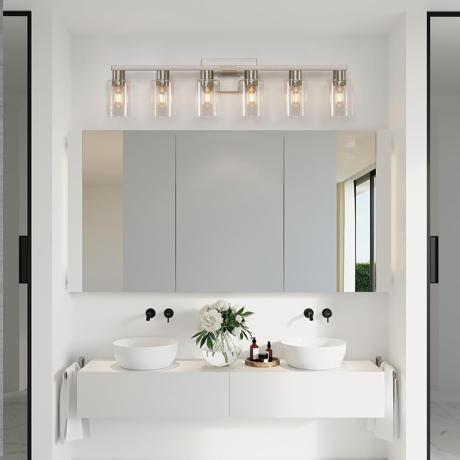 Detalle 2 de DIDUIO B2138SB-6 6-Light Bathroom Vanity Light, Brushed Nickel