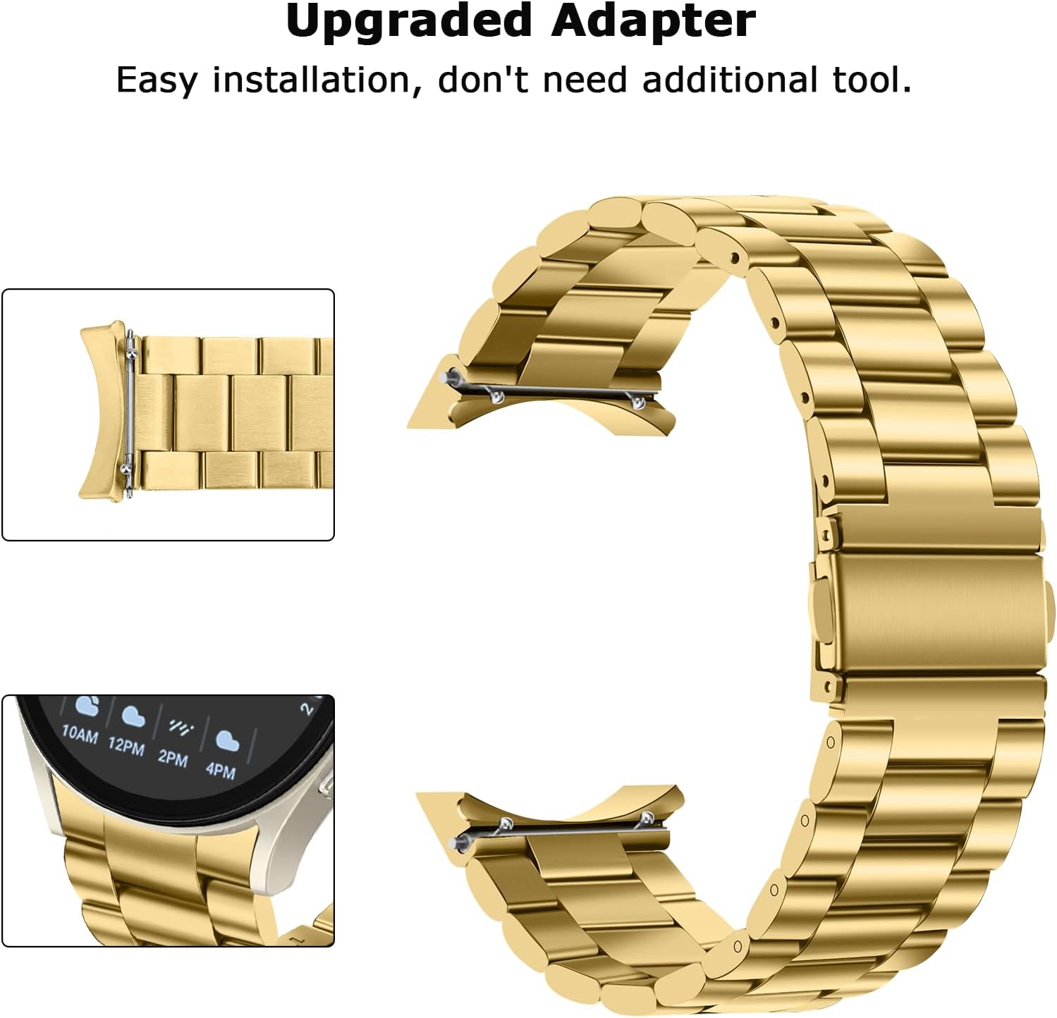 Detalle de Tasikar No Gap 20mm Metal Watch Strap for Samsung Galaxy Watch 7/6/5/4/FE (44mm/40mm) and Classic/Pro variants – Gold