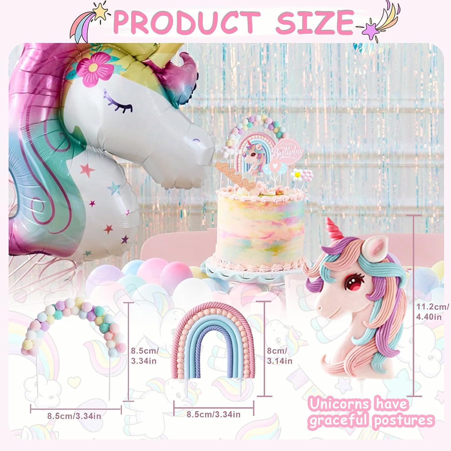 Detalle 2 de AOTWAN Einhorn Tortendeko Geburtstag 2025 – Tortentopper-Set mit 13 Zubehör für Kinder