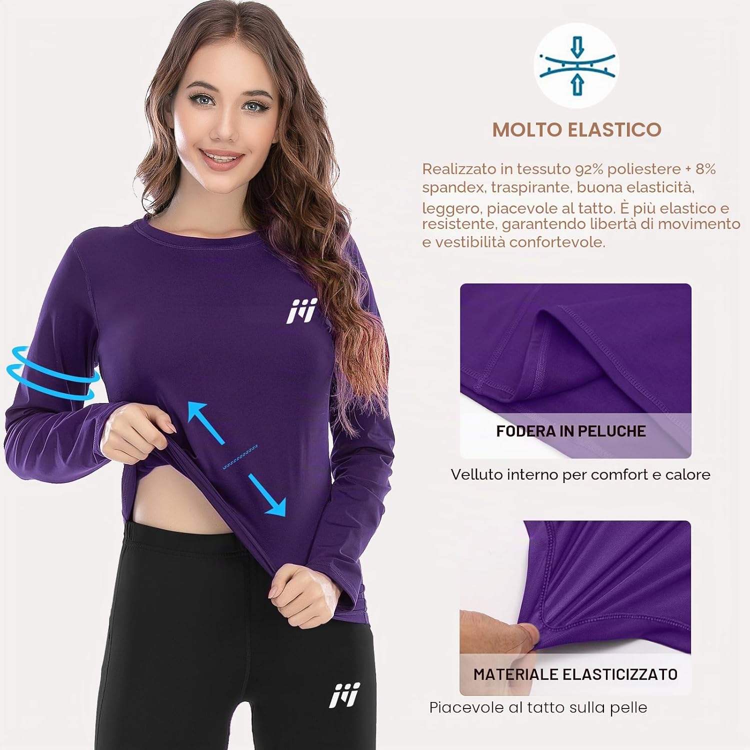 Detalle 2 de MEETWEE Maglia Termica Donna a Manica Lunga: Base layer leggera e calda per sport e tempo freddo