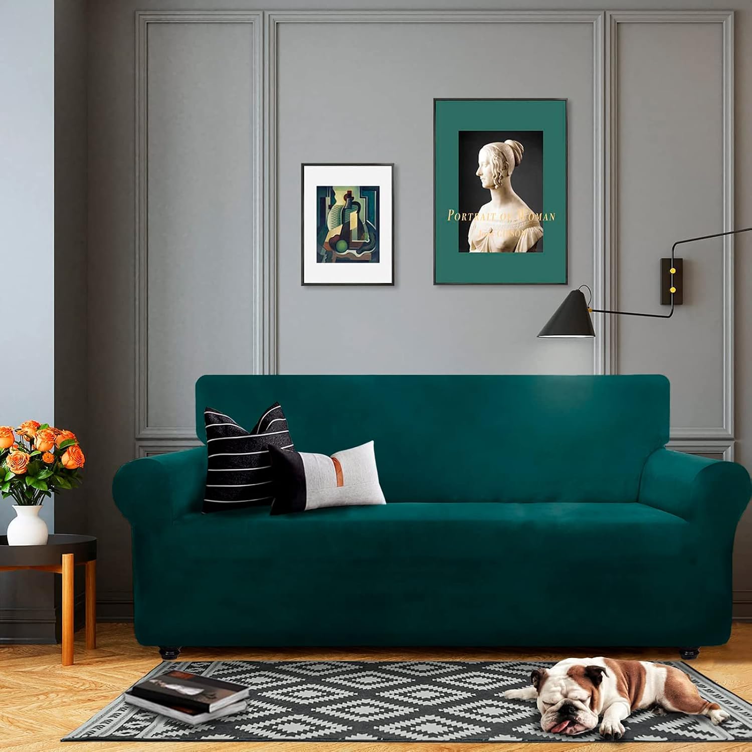Detalle 2 de CHELZEN Velvet 3 Seater Sofa Cover, Blackish Green 🛋