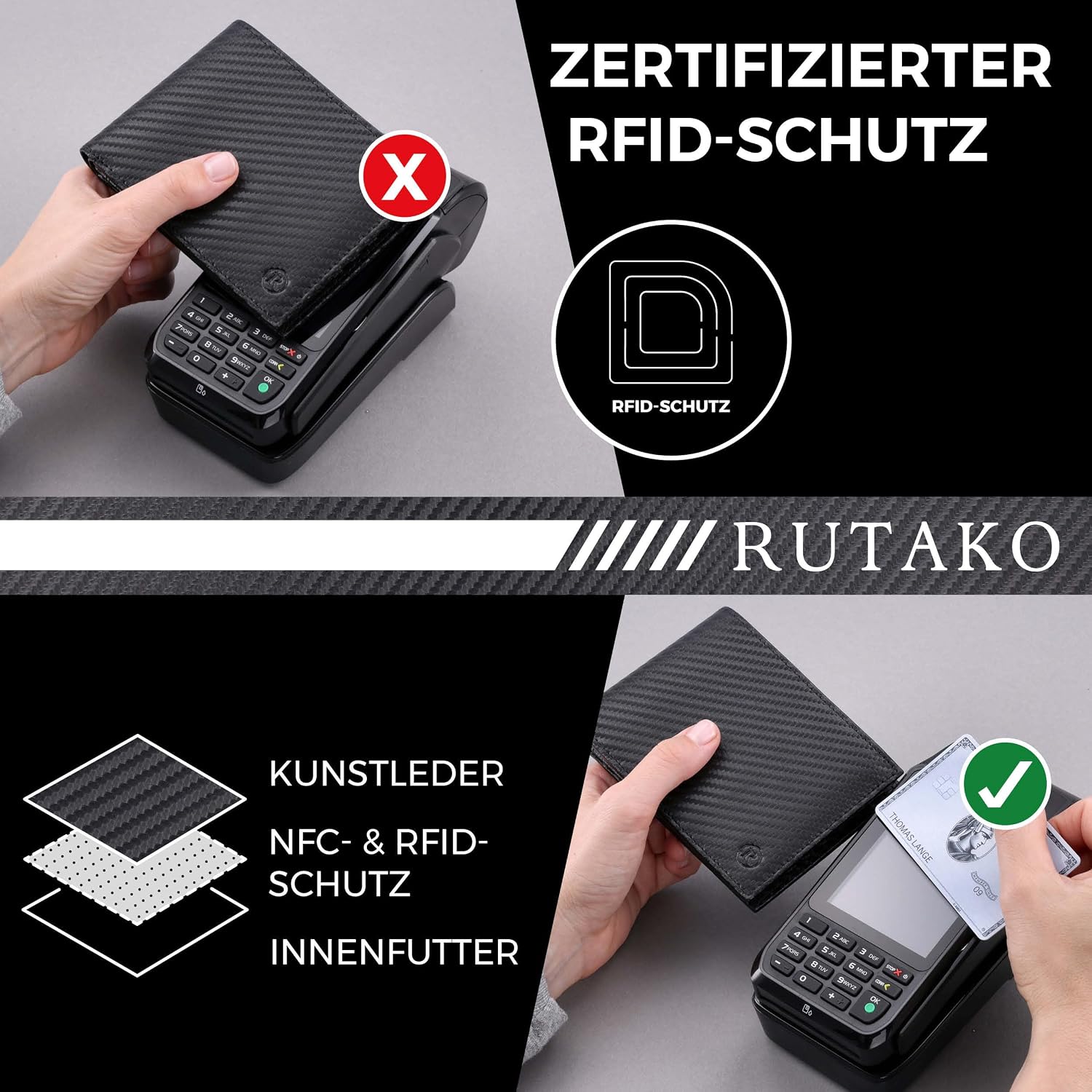 Detalle 1 de RUTAKO Leder Geldbörse Herren mit RFID Schutz – 12 Fächer