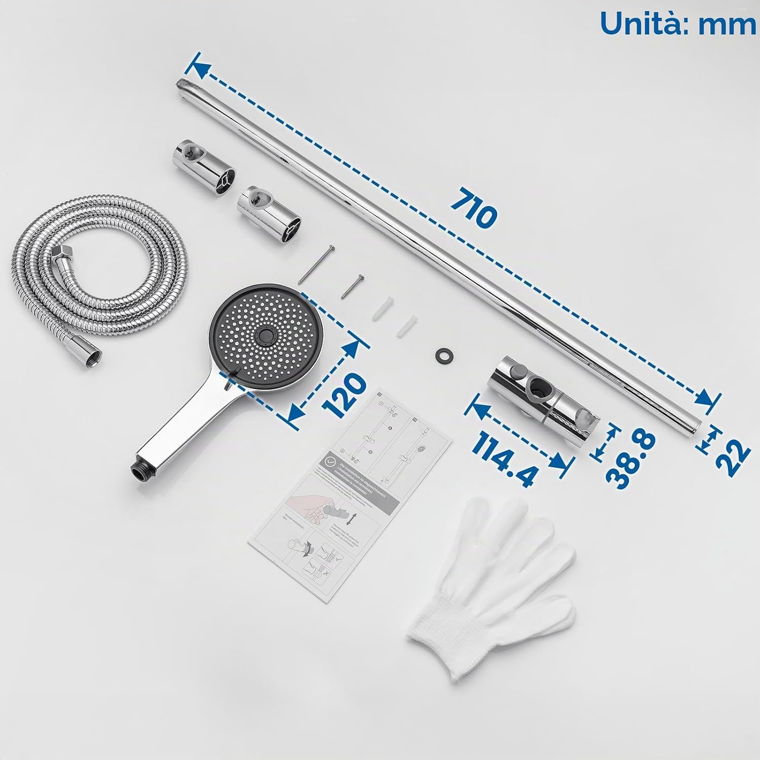 Thumbnail 6 de Auralum Colonna Doccia senza Miscelatore 70 cm: doccia con soffione, doccetta multipla e tubo in acciaio inox da 1,5 m