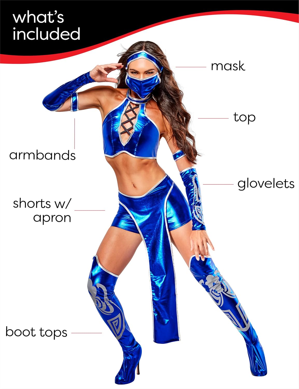 Detalle de Secret Wishes Kitana Mortal Kombat Costume for Women with Mask and Boot Tops