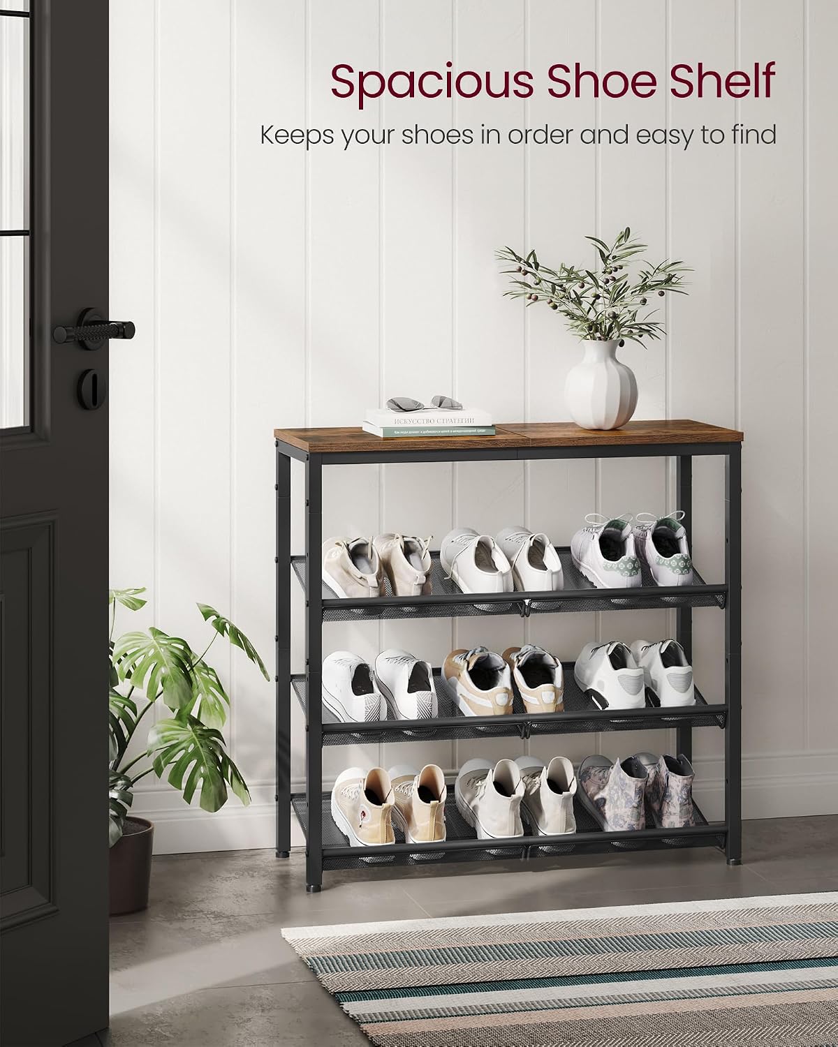 Detalle de VASAGLE Dacey LBS040B01 4-Tier Shoe Rack, Adjustable Mesh Shelves