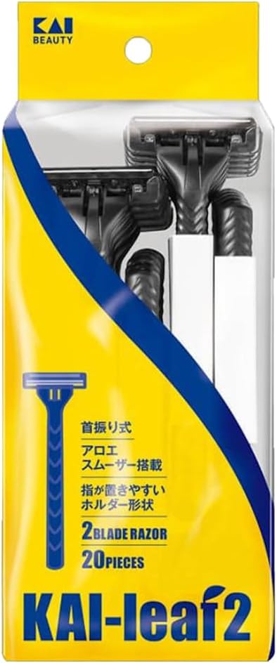 Detalle de 貝印 KAI leaf メンズ使い捨てT字カミソリ 2枚刃・首振り式 60本入り