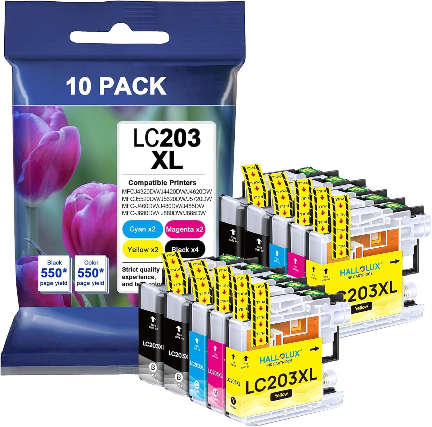 Detalle de HALLOLUX LC-203/LC-201 XL-Compatible Ink Cartridges, 10-Pack for Brother