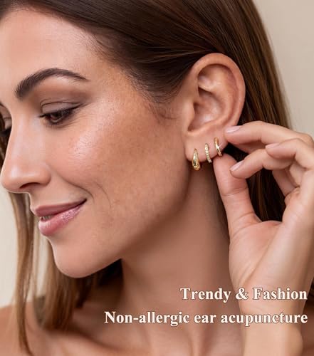 Thumbnail 5 de Smilya 3 Pairs Gold Hoops Earrings for Women – Hypoallergenic 925 Silver, Cubic Zirconia and Gift-Box Set