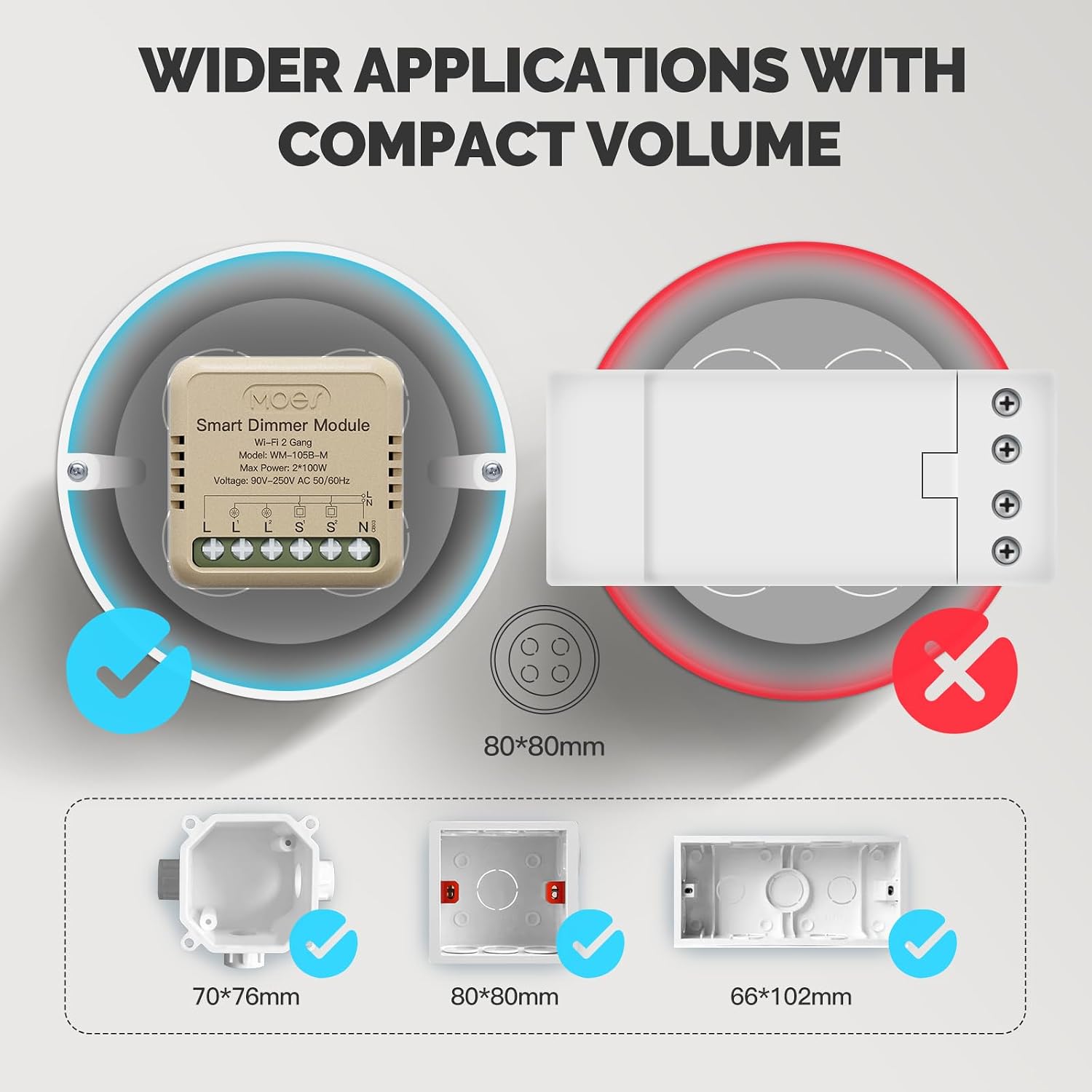 Detalle de MOES Smart WiFi LED Dimmer Switch Module, Mini (2 Gang) – Compact Smart Lighting for UK Homes