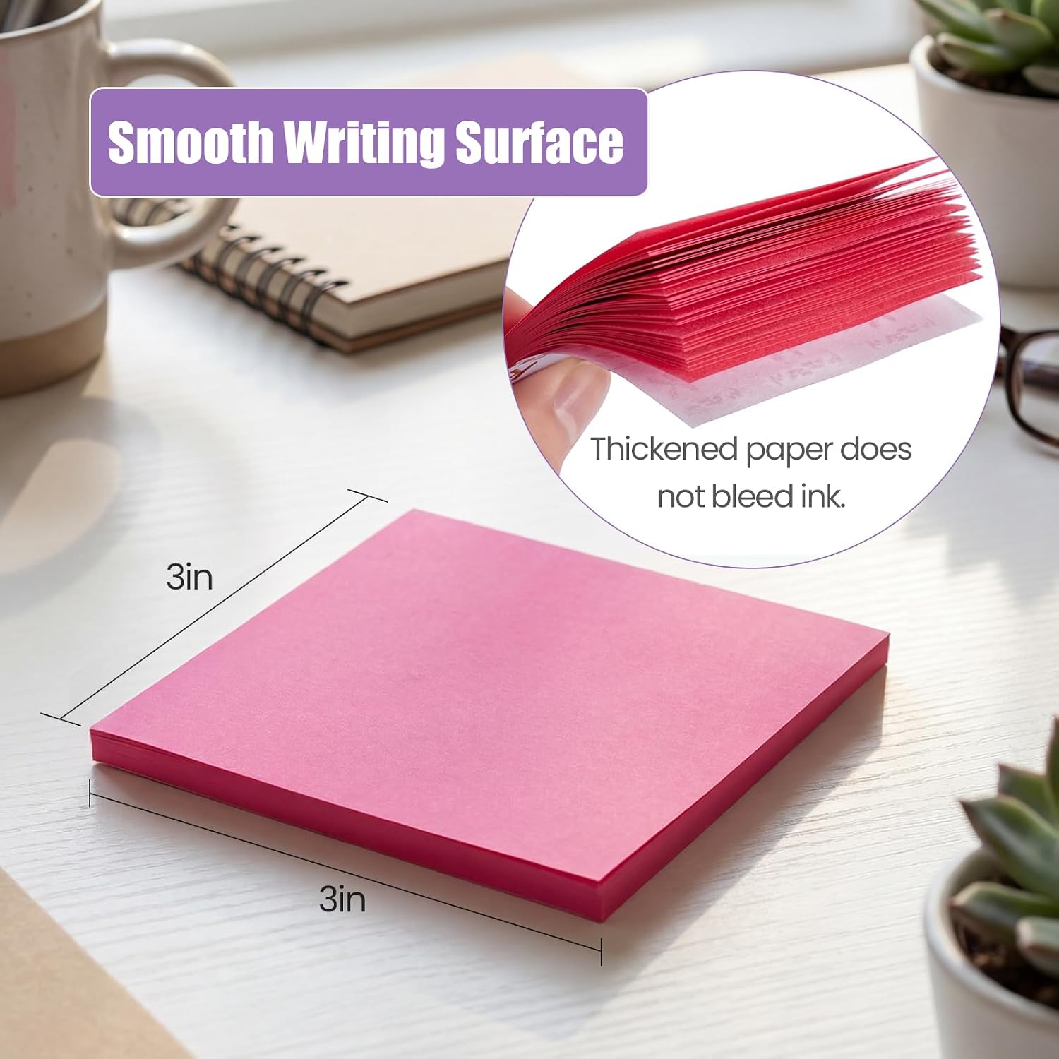 Detalle de KIFZM Self-Stick Note Pads (76 x 76 mm) – 24 bright square pads for office, home & presentations