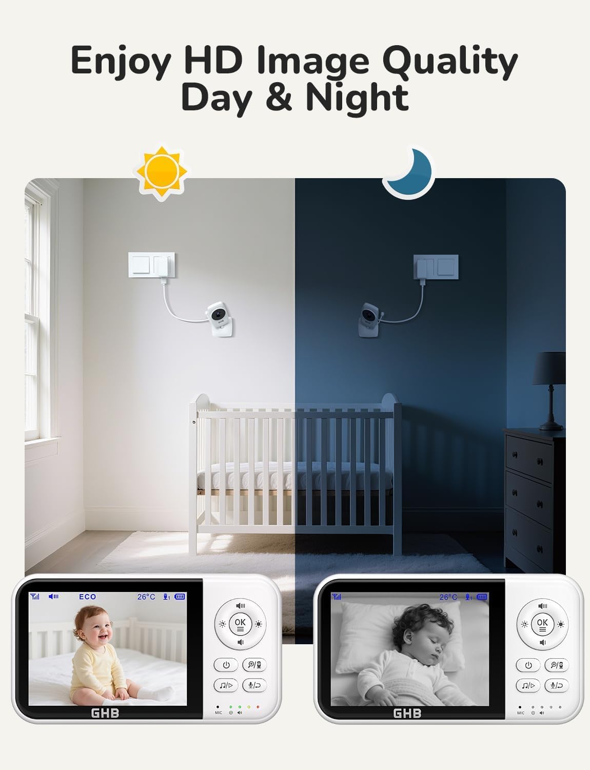 Thumbnail 1 de GHB Baby Monitor with Camera and Night Vision: Private, No-WiFi Video Baby Monitor