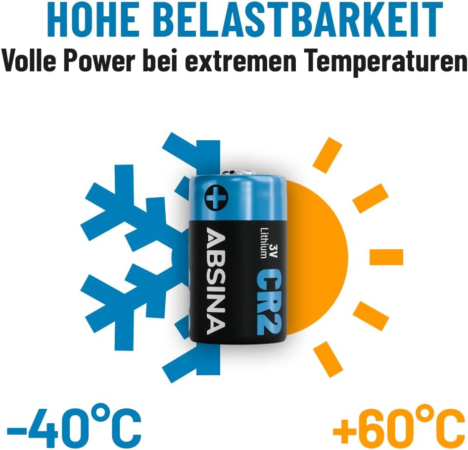 Detalle de ABSINA 4er Pack CR2 3V Lithium-Kamera-Batterien – auslaufsicher, langlebig, vielseitig einsetzbar