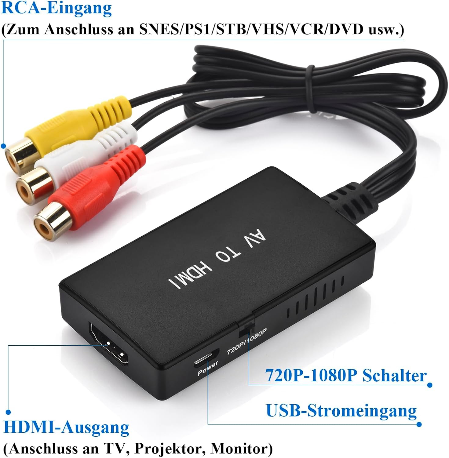 Thumbnail 4 de Amtake RCA-zu-HDMI-Adapter für 1080P mit HDMI-Kabel – AV-Konverter für PS2/PS3, Xbox, VHS & mehr (PAL/NTSC)
