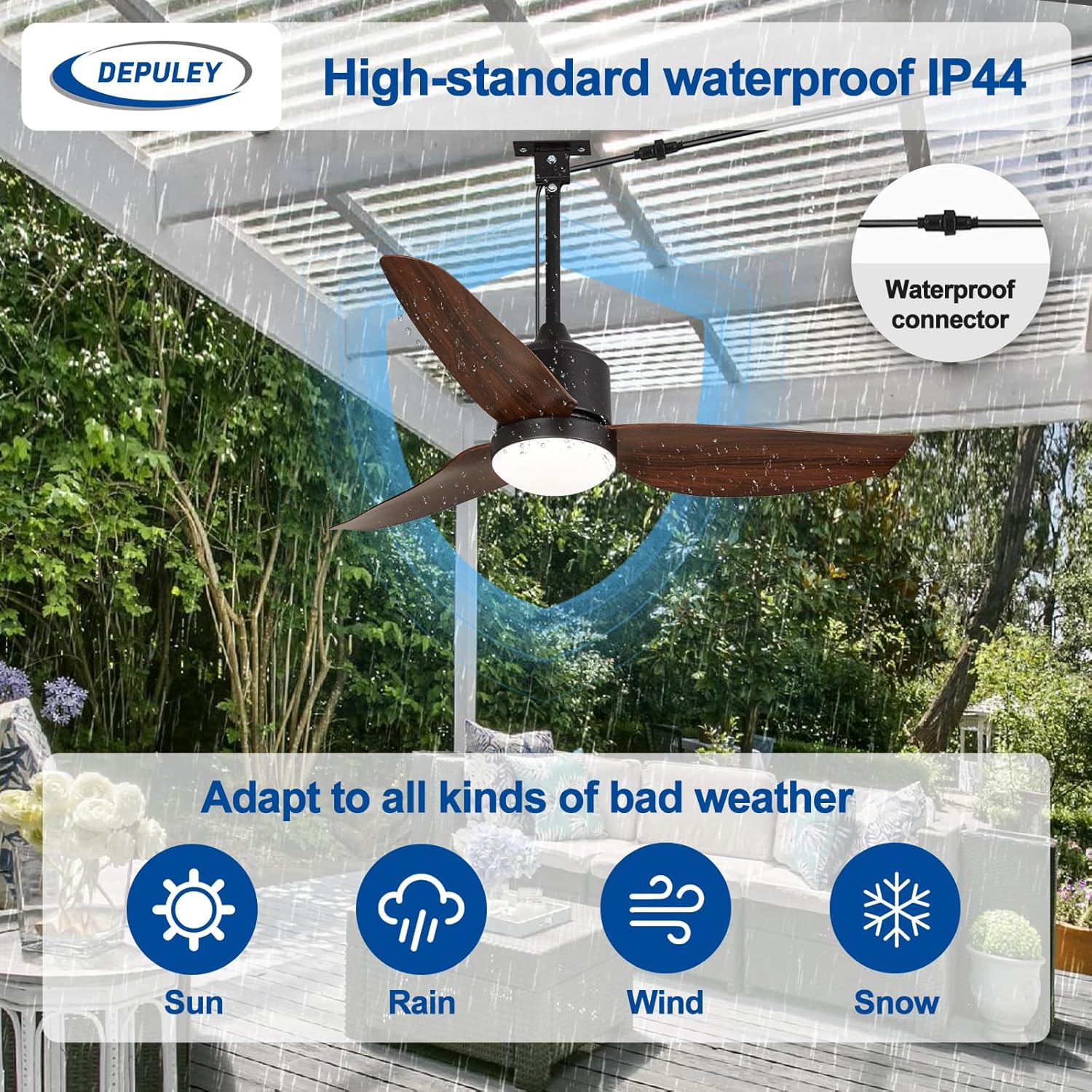 Thumbnail 3 de Depuley 42-Inch Outdoor Ceiling Fan with Lights, Walnut Waterproof Gazebo Fans (Remote & App Control)