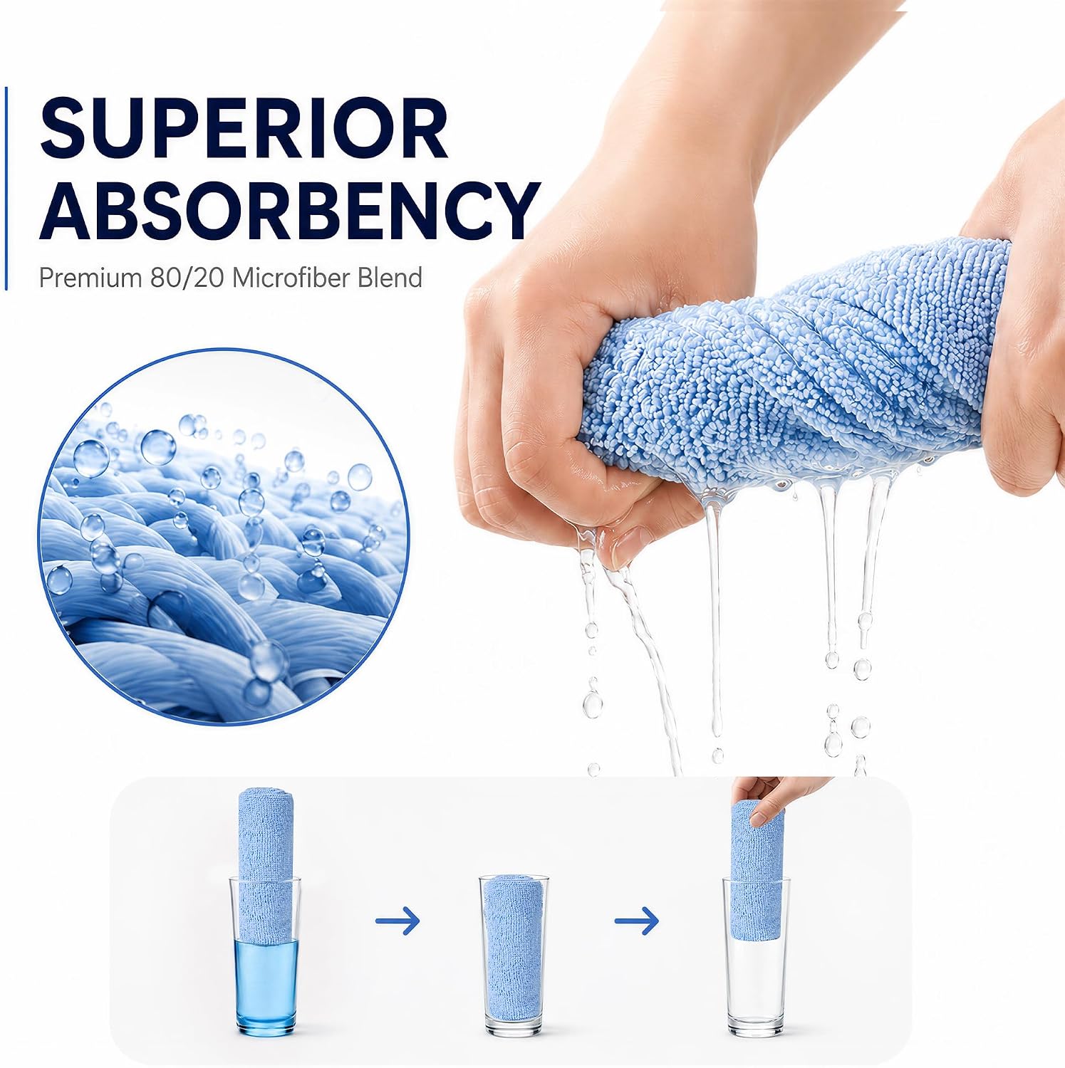 Thumbnail 6 de Veco 80pc-ST-Blue Microfiber Cloth Roll, 80 Count, 12" x 12" with Holder