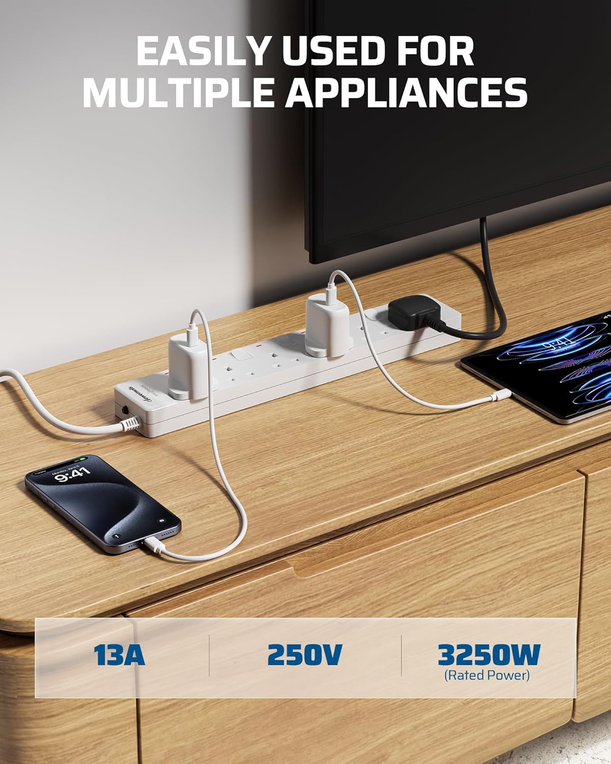 Thumbnail 2 de DEWENWILS 6 Way Surge Protected Extension Lead with 3m Cord and Wall Mount