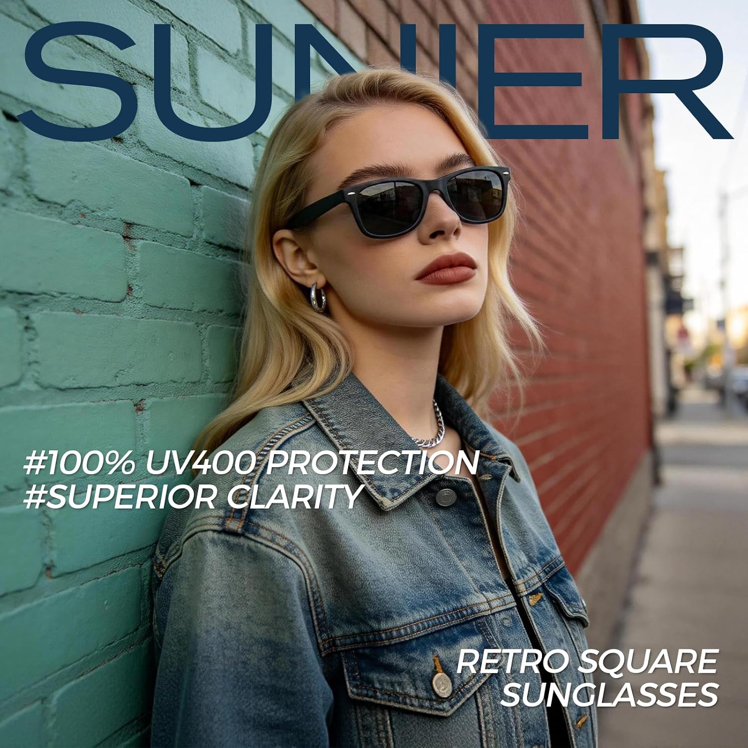 Detalle de Sunier Polarised Retro Square Ultralight Sunglasses (UV400) for Men & Women