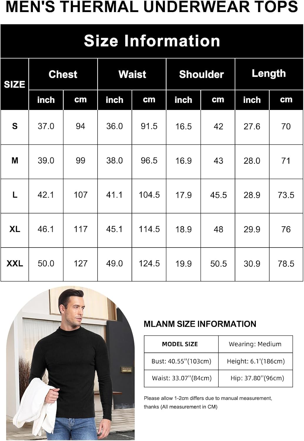 Thumbnail 5 de MLANM Men's Mock Turtleneck Jumper Underhirt – Lightweight Thermal Base Layer