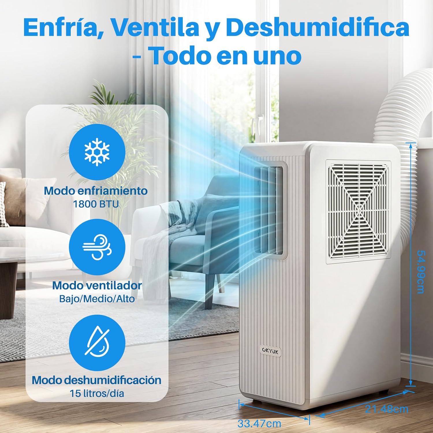 Thumbnail 1 de OKYUK Condizionatore portatile a risparmio energetico 200 W (R290) 3 in 1 con tubo di scarico bianco