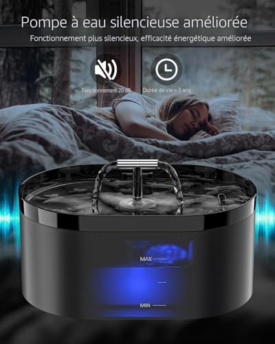 Detalle 2 de Fontaine à Eau Automatique pour Chat 2,2 L par Nenozi – Distributeur avec LED, Ultra Silencieuse