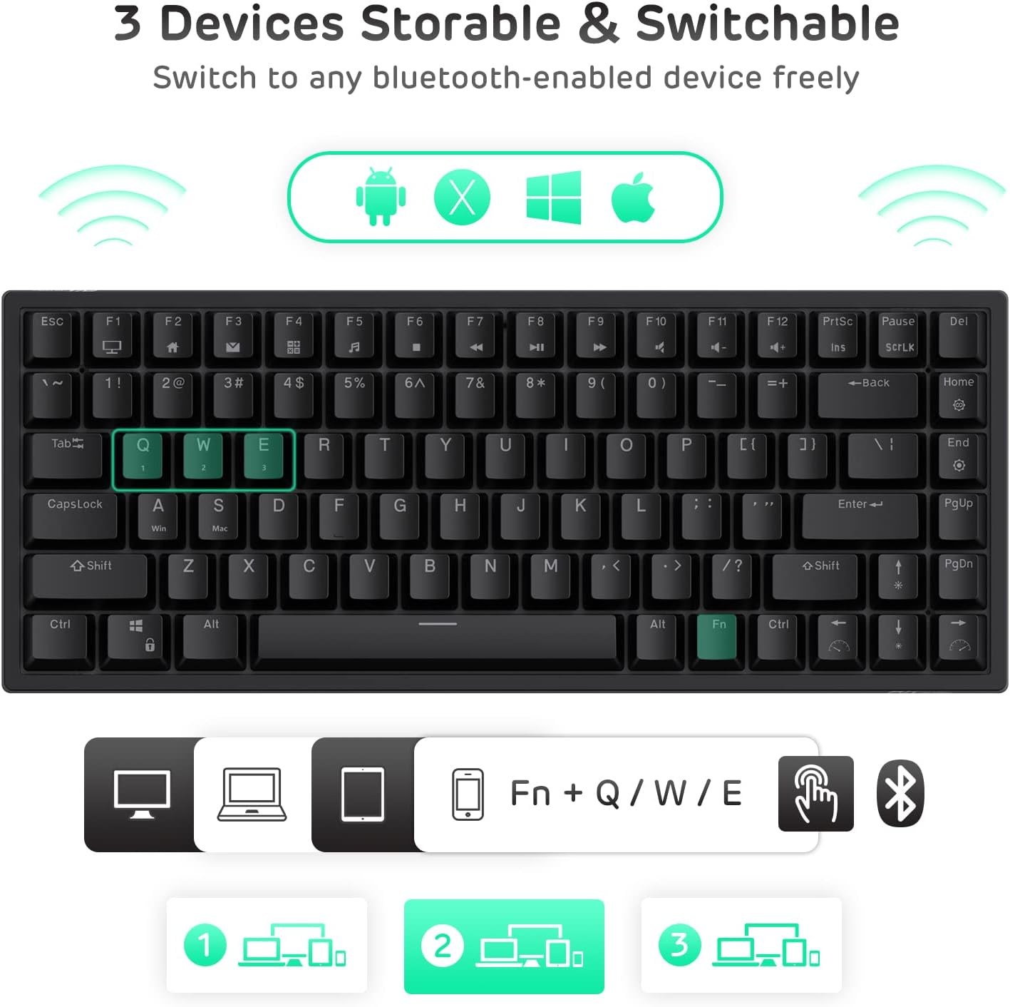 Thumbnail 4 de RK ROYAL KLUDGE RK84 75% RGB Wireless Mechanical Gaming Keyboard (3 modes) with hot-swappable Quiet Red switches