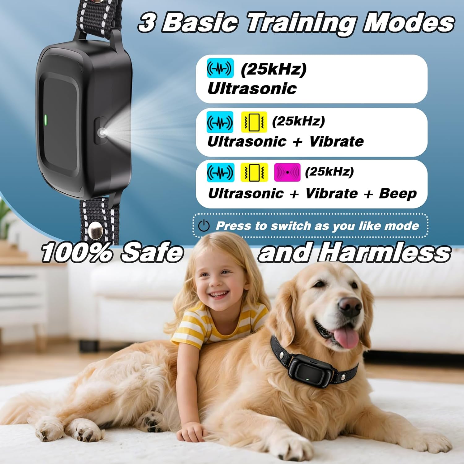 Thumbnail 1 de Anti Barking Collars for Medium to Large Dogs — Ultrasonic, Vibration & Beep Modes