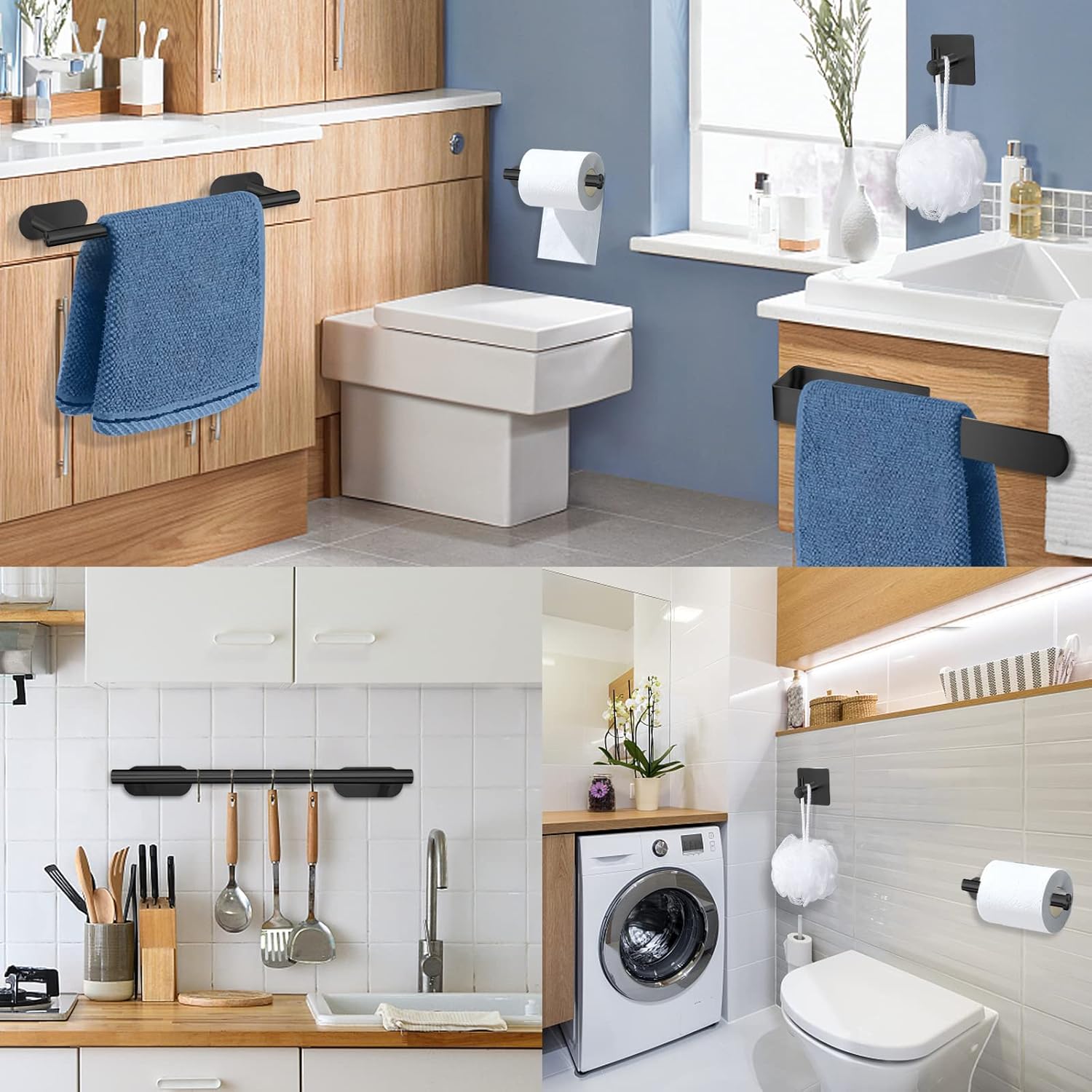 Thumbnail 6 de AIKER Porta Asciugamani Bagno – Set 8 pezzi in acciaio inossidabile 304 con adesivo, installazione senza fori