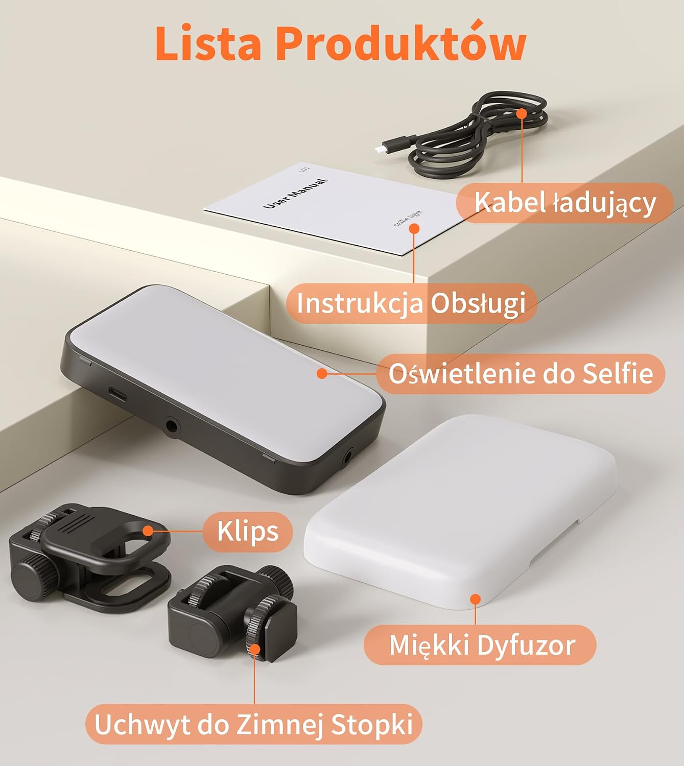 Thumbnail 6 de TONEOF L01 ładowana lampa do selfie z dyfuzorem i regulacją światła