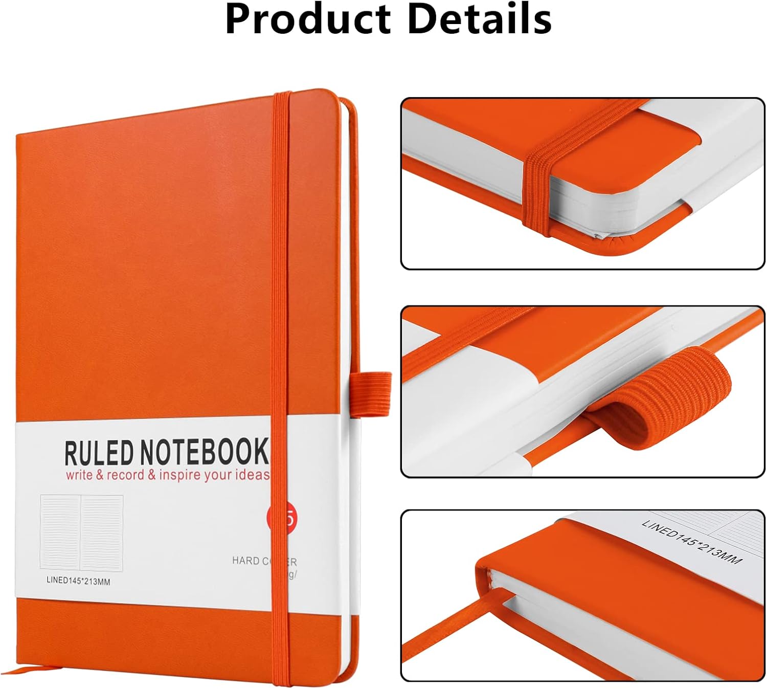 Detalle de Notebook A5 3 Pack Journal – A5 notebook with 200 pages, PU leather cover, and handy features