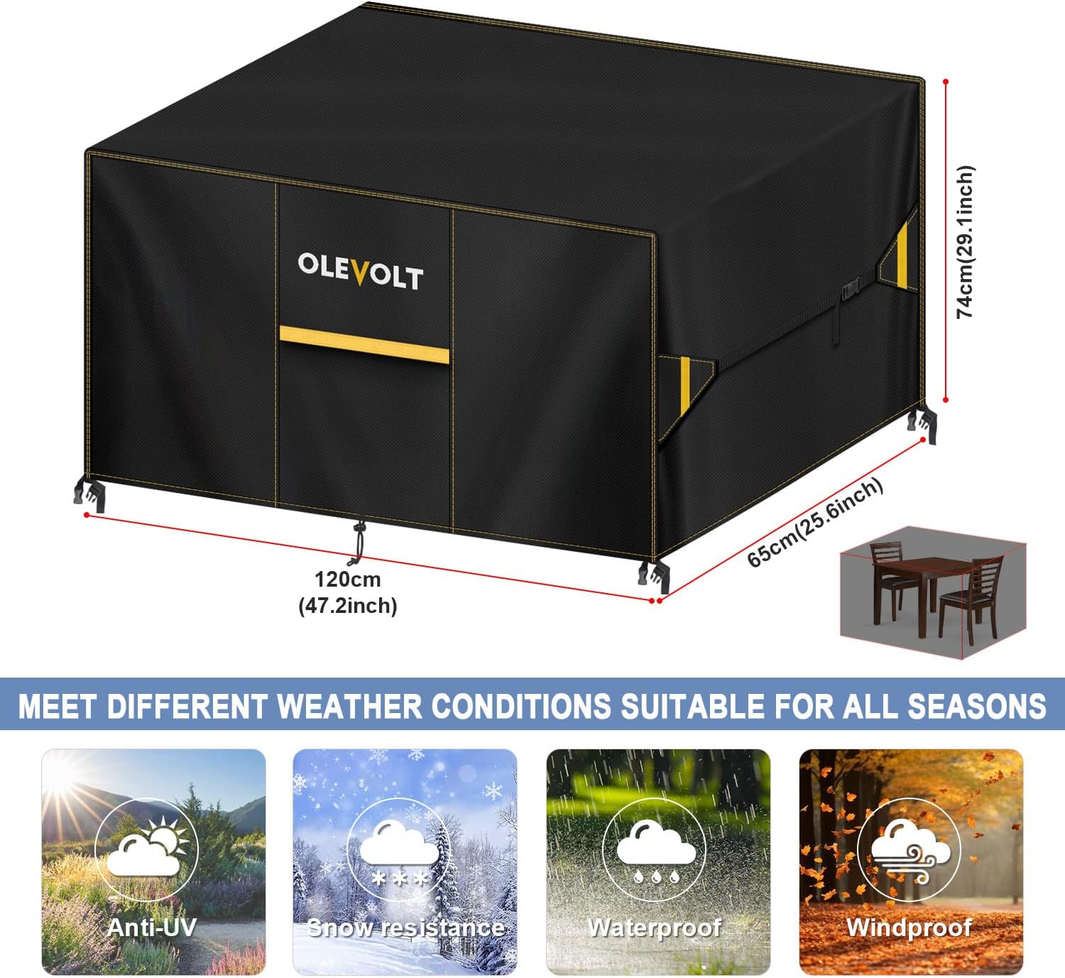 Detalle de OLEVOLT OLE011EU tuinmeubelhoes van 600D Oxford, waterdicht, 120 x 65 x 74 cm