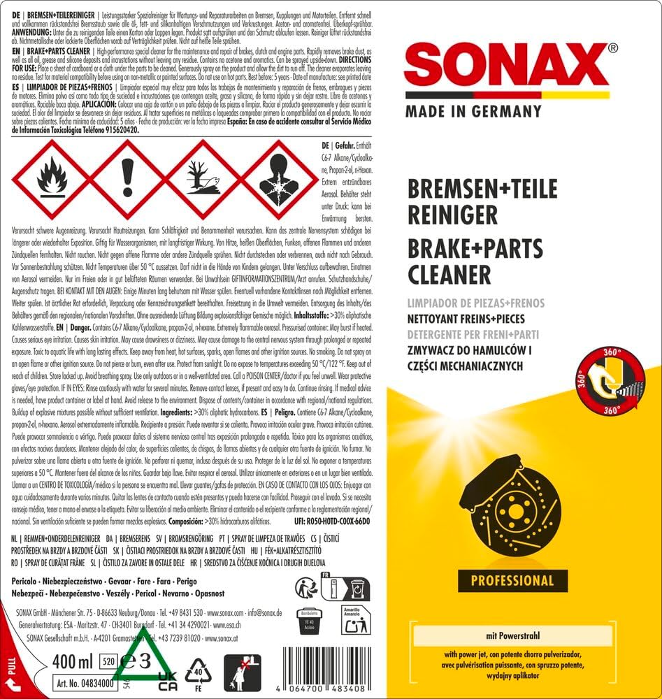 Thumbnail 1 de SONAX Bremsen+TeileReiniger (400 ml) – schnell und rückstandsfrei Bremsstaub, Öl-, Fett- und Silikonverschmutzungen entfernen