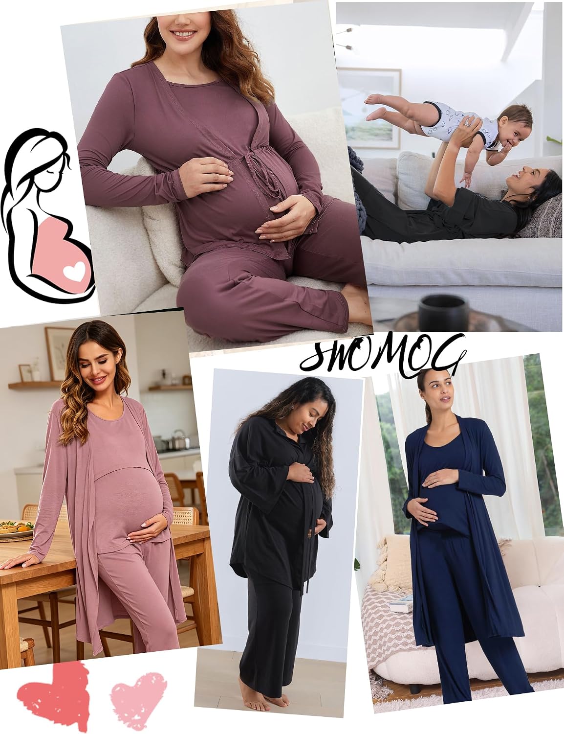 Thumbnail 5 de SWOMOG Maternity Nursing Robe Set 3 PCS — Nursing Pajamas