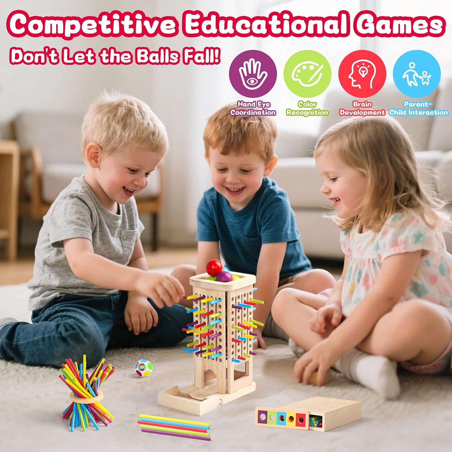 Thumbnail 1 de Akokie Montessori Spielzeug 3‑in‑1 Lernspiel mit 40 Holzstäben 🎲