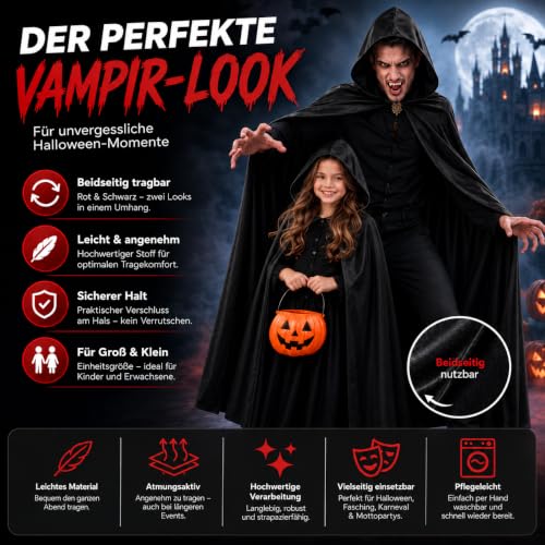 Detalle 2 de Costumed capa negra con capucha para disfraces de vampiro y Drácula