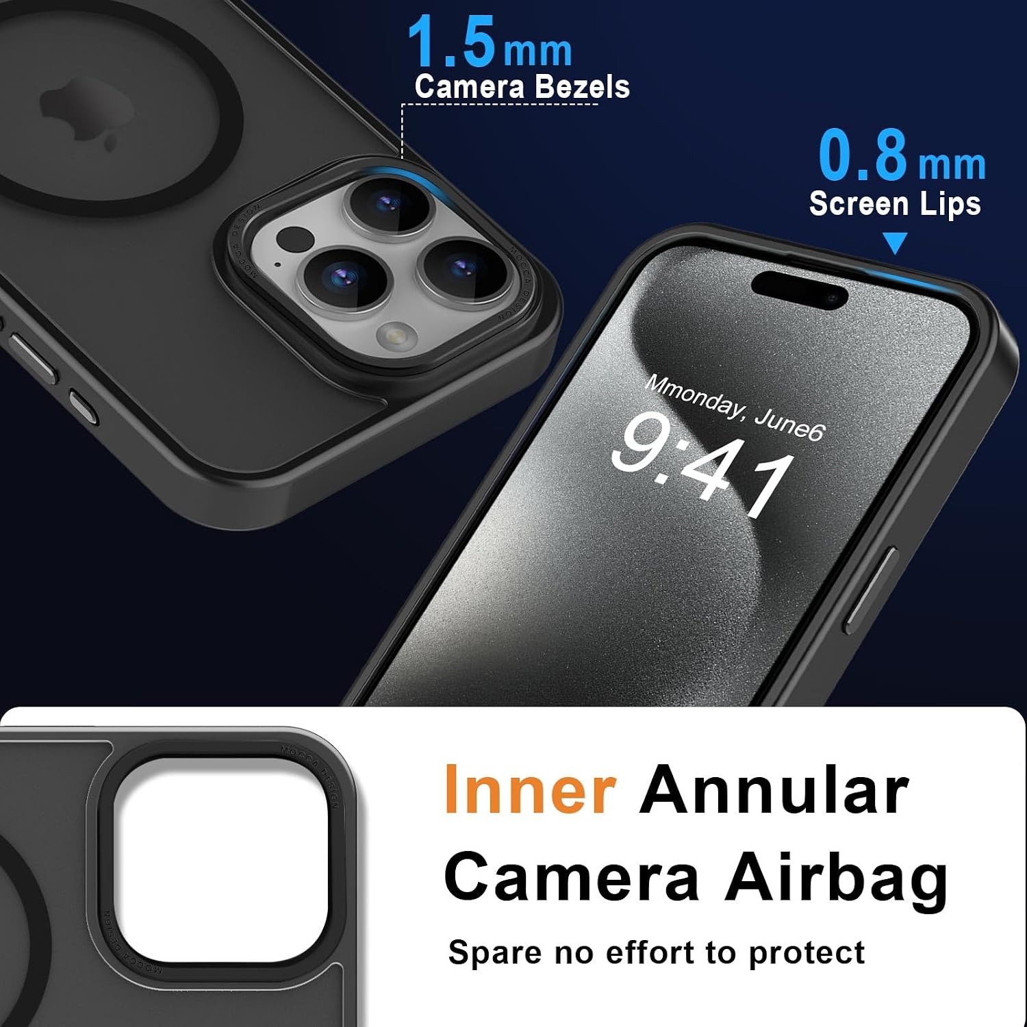 Detalle 1 de MOCCA iPhone 15 Pro Max Magnetic Case, Titanium Black, MagSafe Compatible