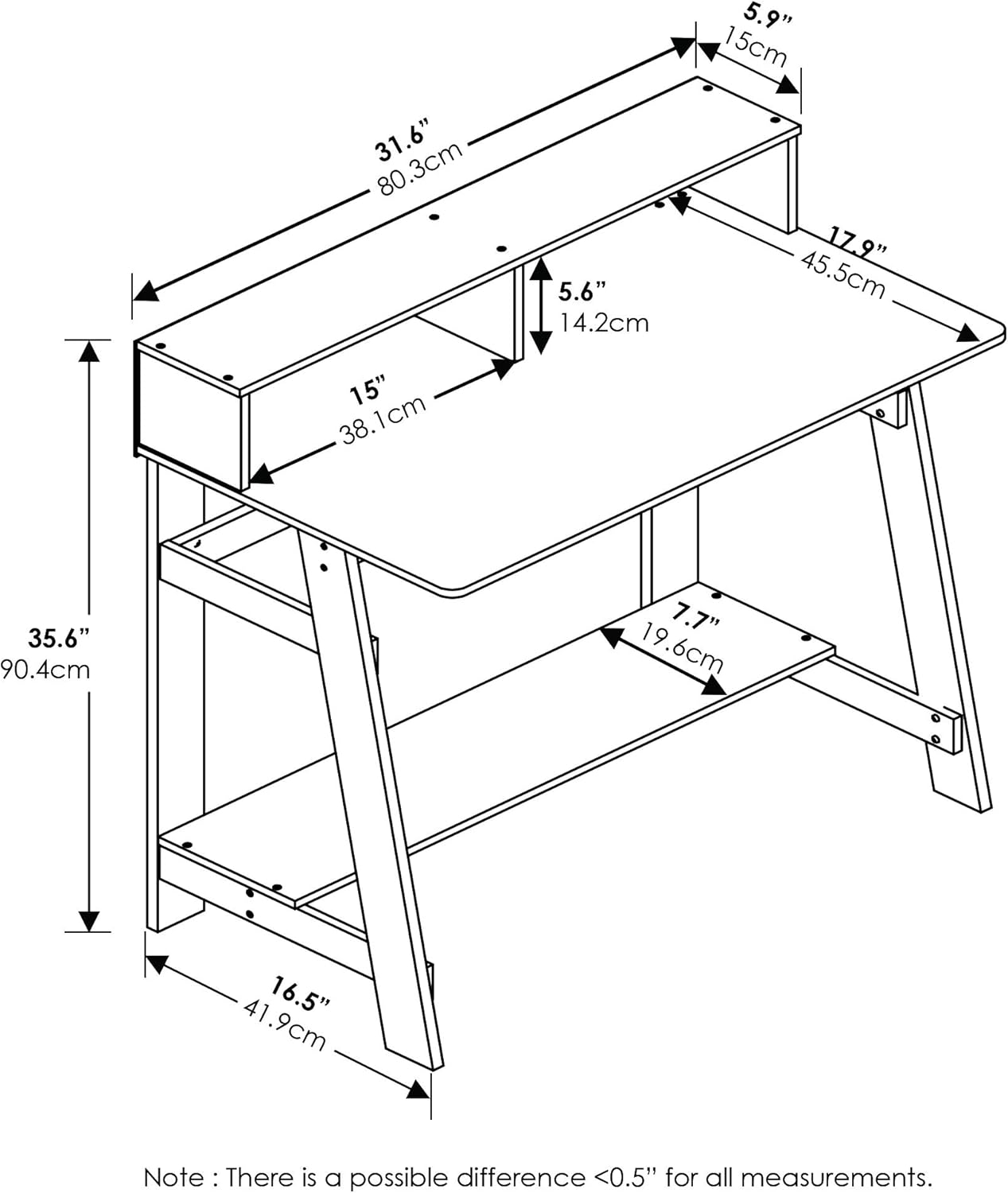 Detalle de Furinno Simplistic A-Frame computer desk in Black & French Oak