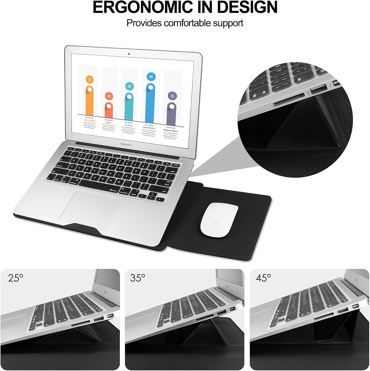 Detalle de HoYiXi 13.3''/13.6'' Laptop Sleeve Case with Leather, Stand & Mouse Mat — Ultra-Portable 3‑in‑1