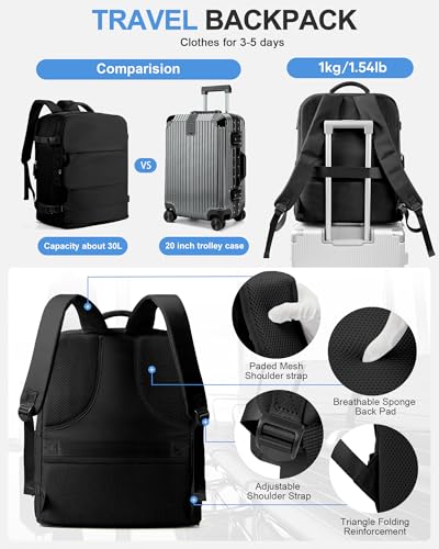 Thumbnail 4 de BJLFS Mochila de viaje de cabina para avión (45x36x20) hasta 30L, portátil 15,6” – Negra, ligera