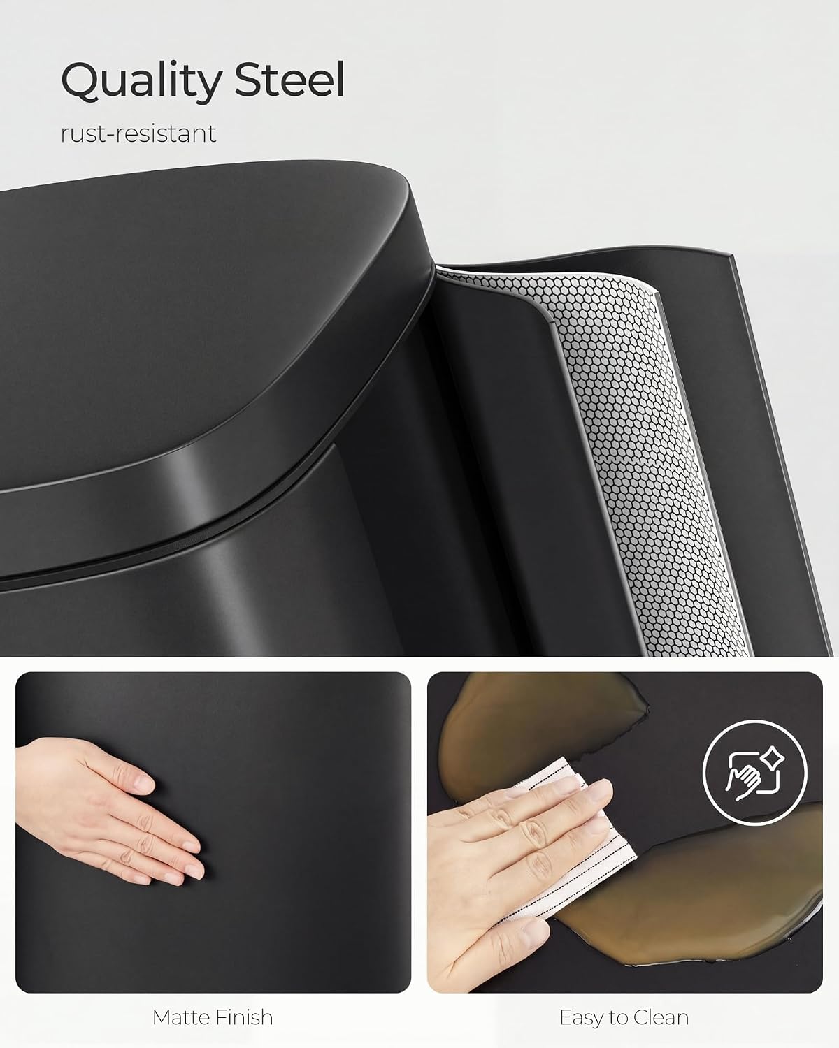 Thumbnail 3 de SONGMICS LTB03BK 30 L Kitchen Bin with Soft-Close Lid and Steel Finish