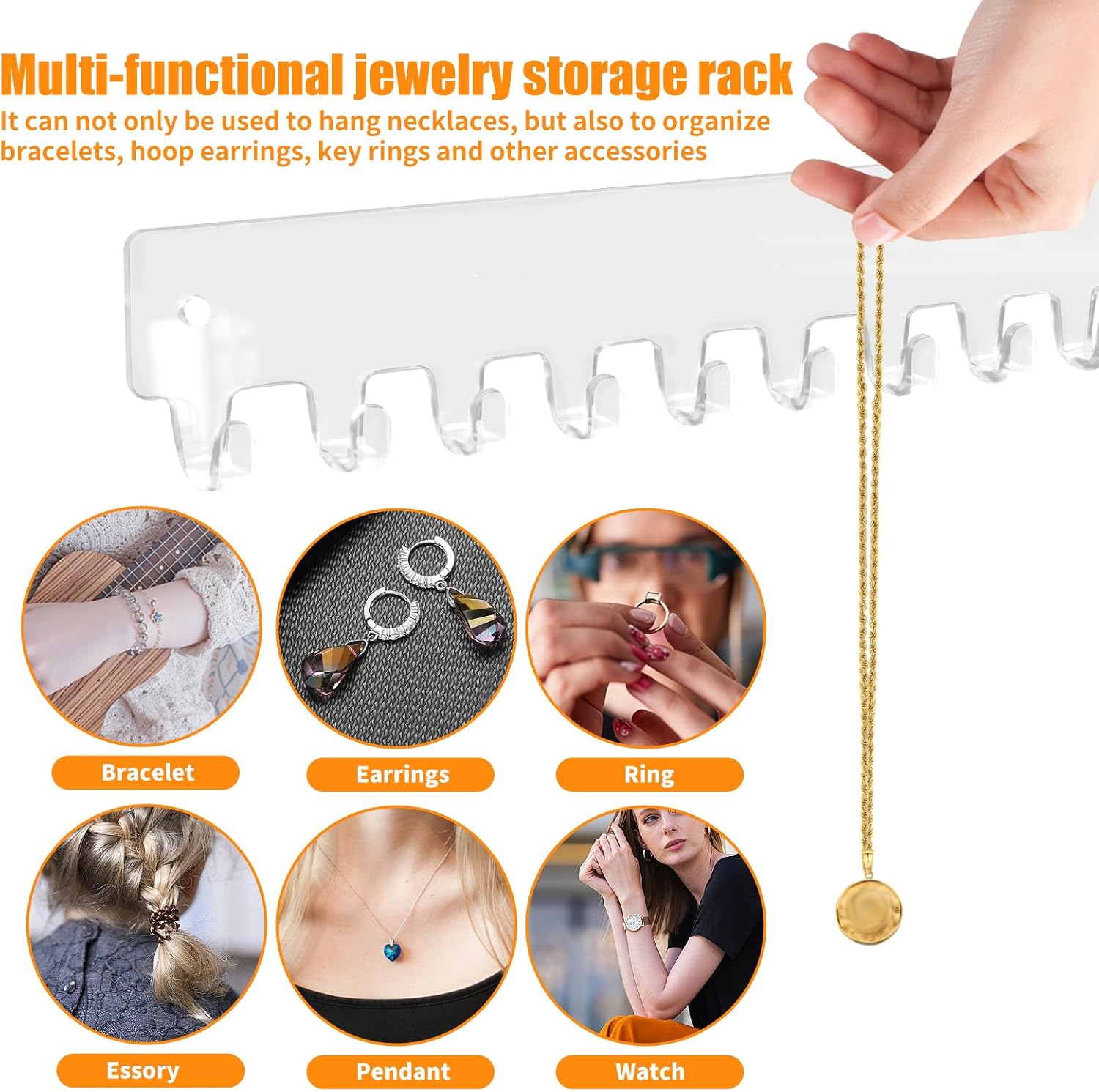 Thumbnail 6 de Colgador de collares y joyas xyuayamz para pared con 12 ganchos (2 piezas) de acrílico transparente