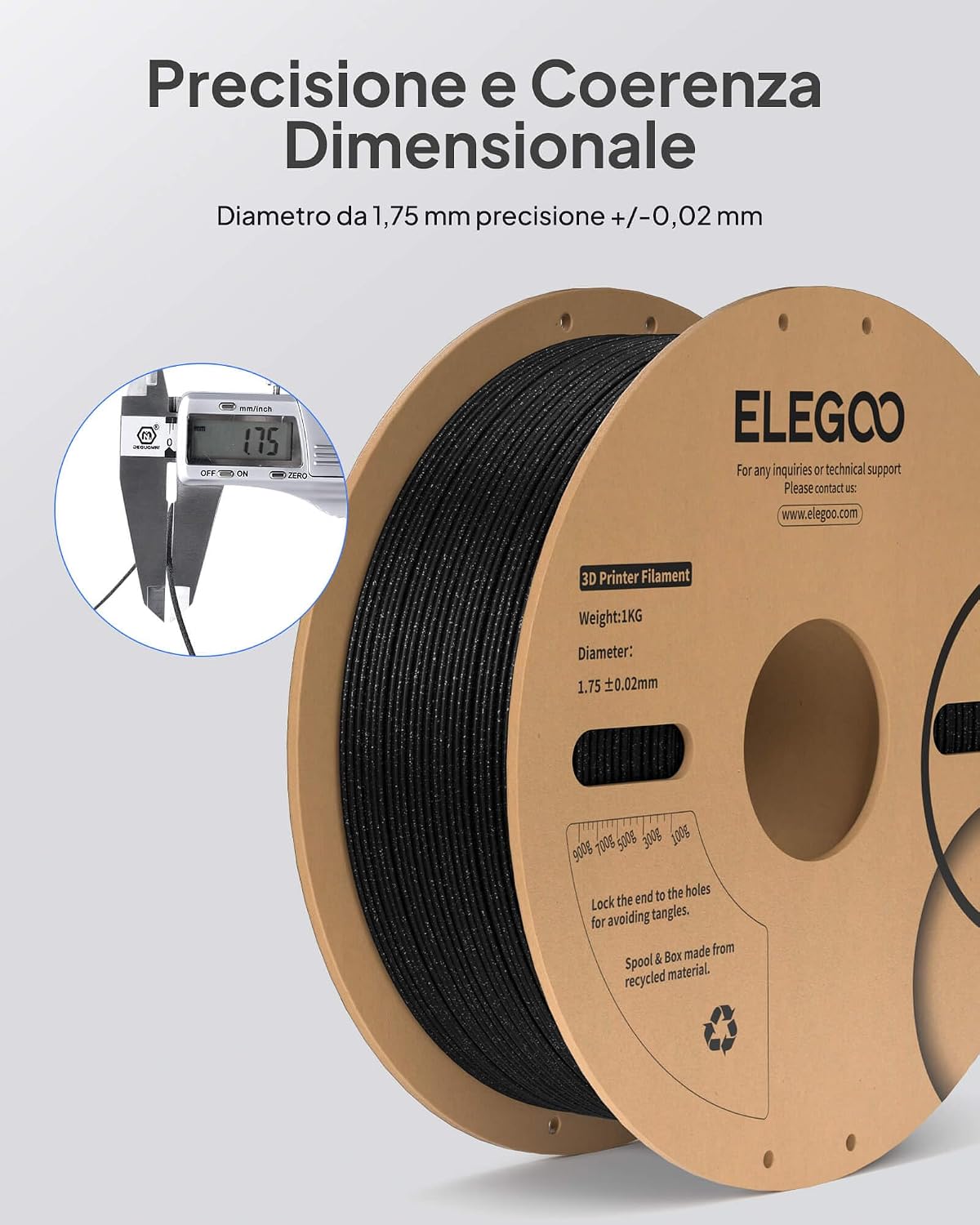 Detalle 2 de ELEGOO Filamento PLA 1,75 mm Glitter Nero 1KG – Effetto Scintillante per Stampanti 3D