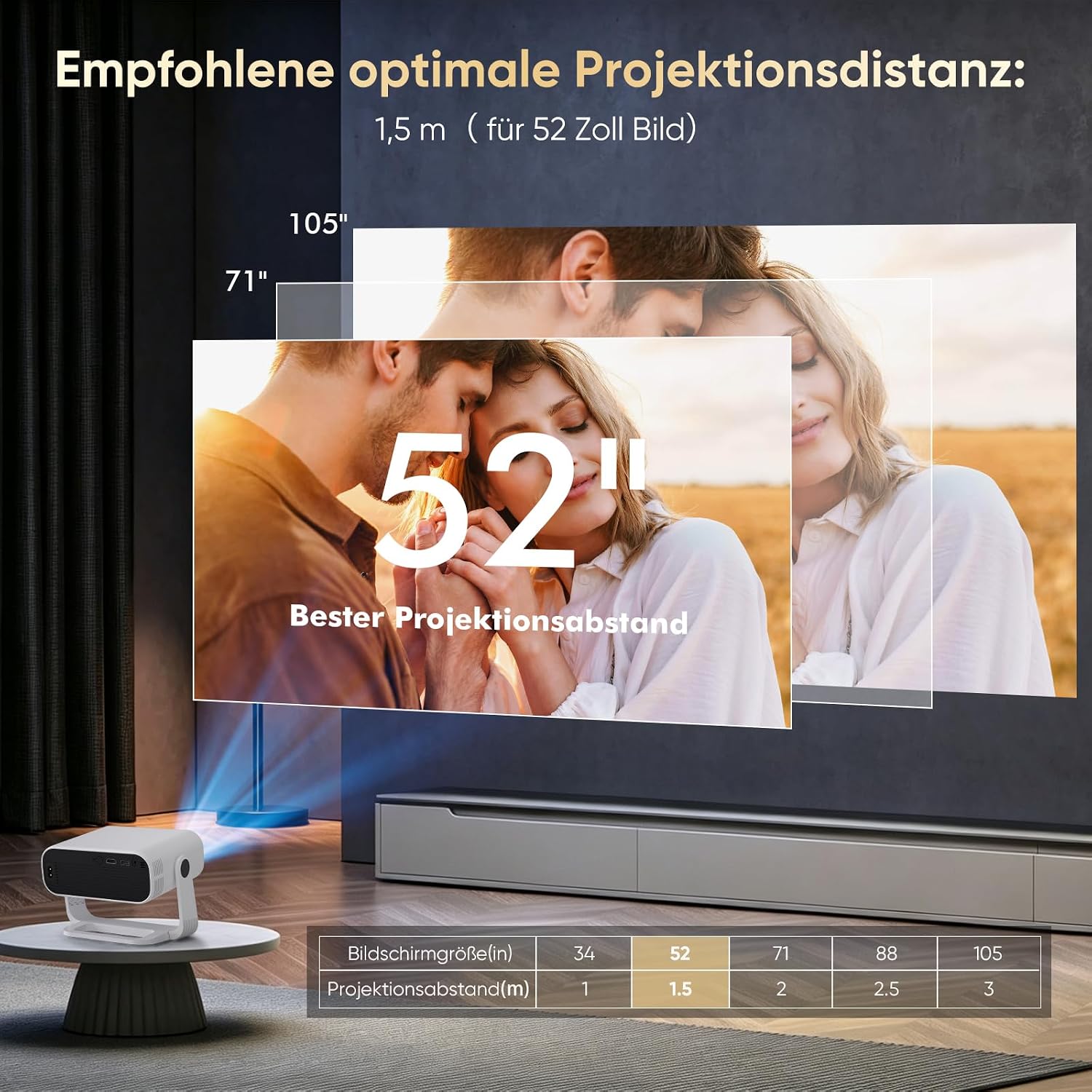 Detalle de Wielio Neuer Smart Mini Beamer mit integrierter App – Android 14, 1080p/4K-Dekodierung, WiFi6 & BT5.2