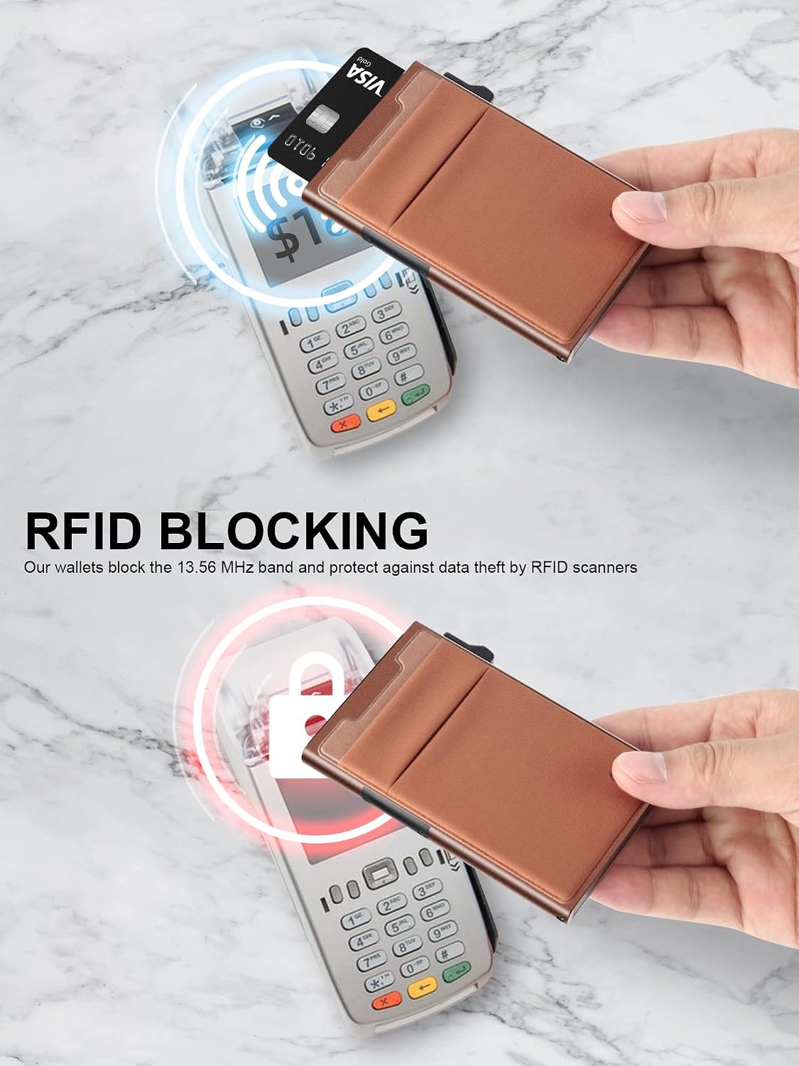 Detalle de TOYFID minimalistische RFID-Brieftasche mit Pop-up-Kartenetui und Münzfach