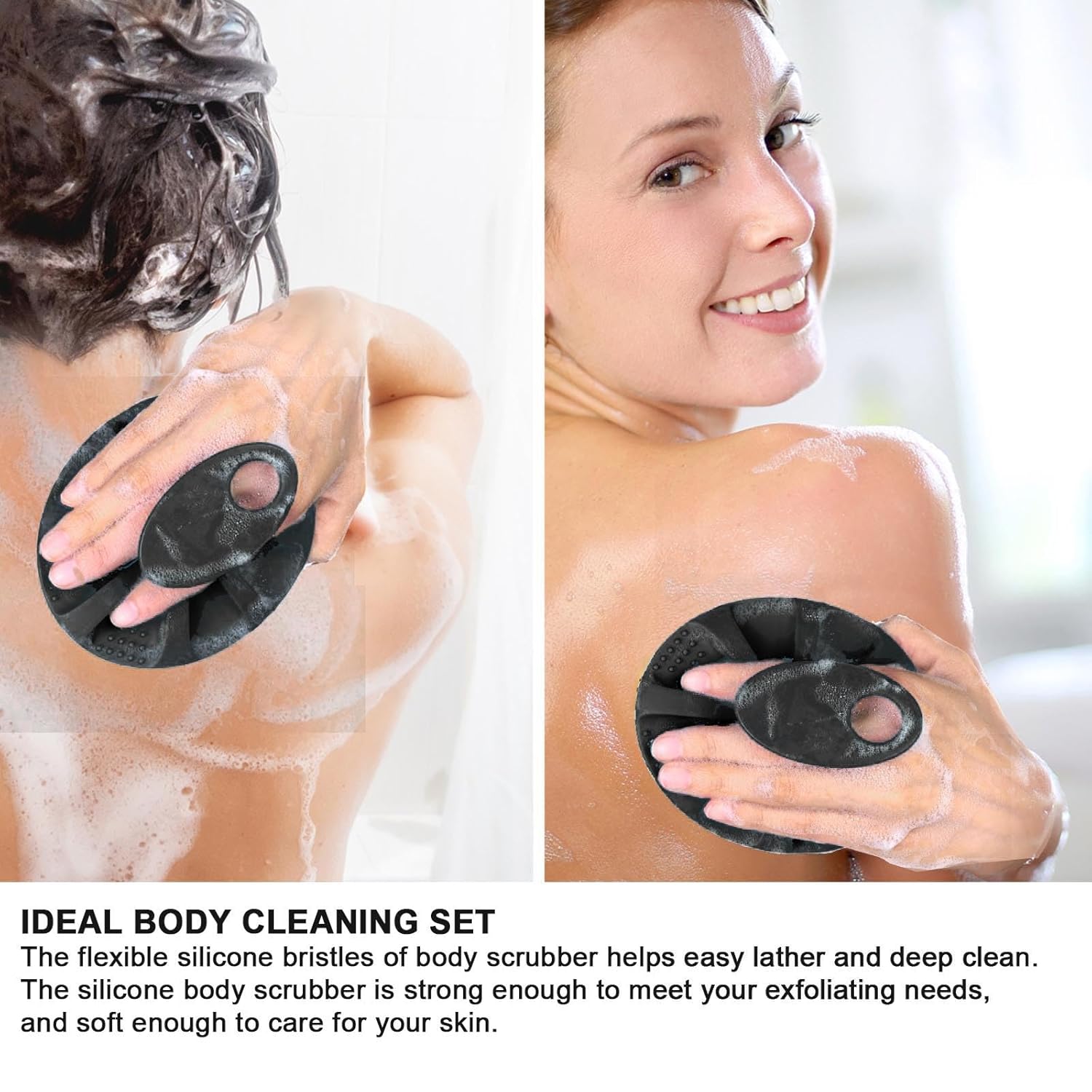 Detalle de INNERNEED Weicher Körperschrubber aus Silikon (schwarz) – Handbürste für sanftes Peeling & Massage in der Dusche