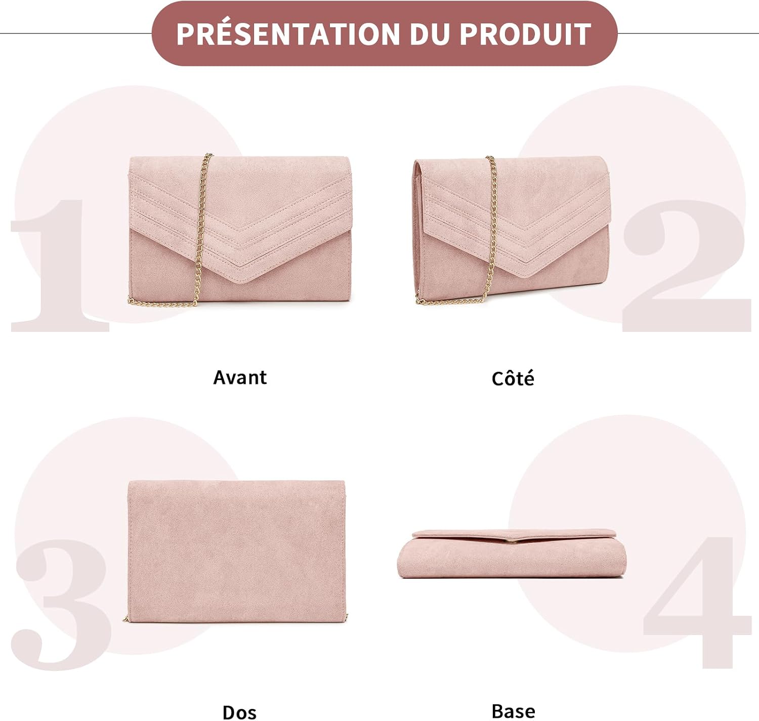Thumbnail 4 de Miss Lulu Femme Pochette et Clutches – Sac à Main avec Bandoulière de Chaîne pour Cérémonie et Mariage