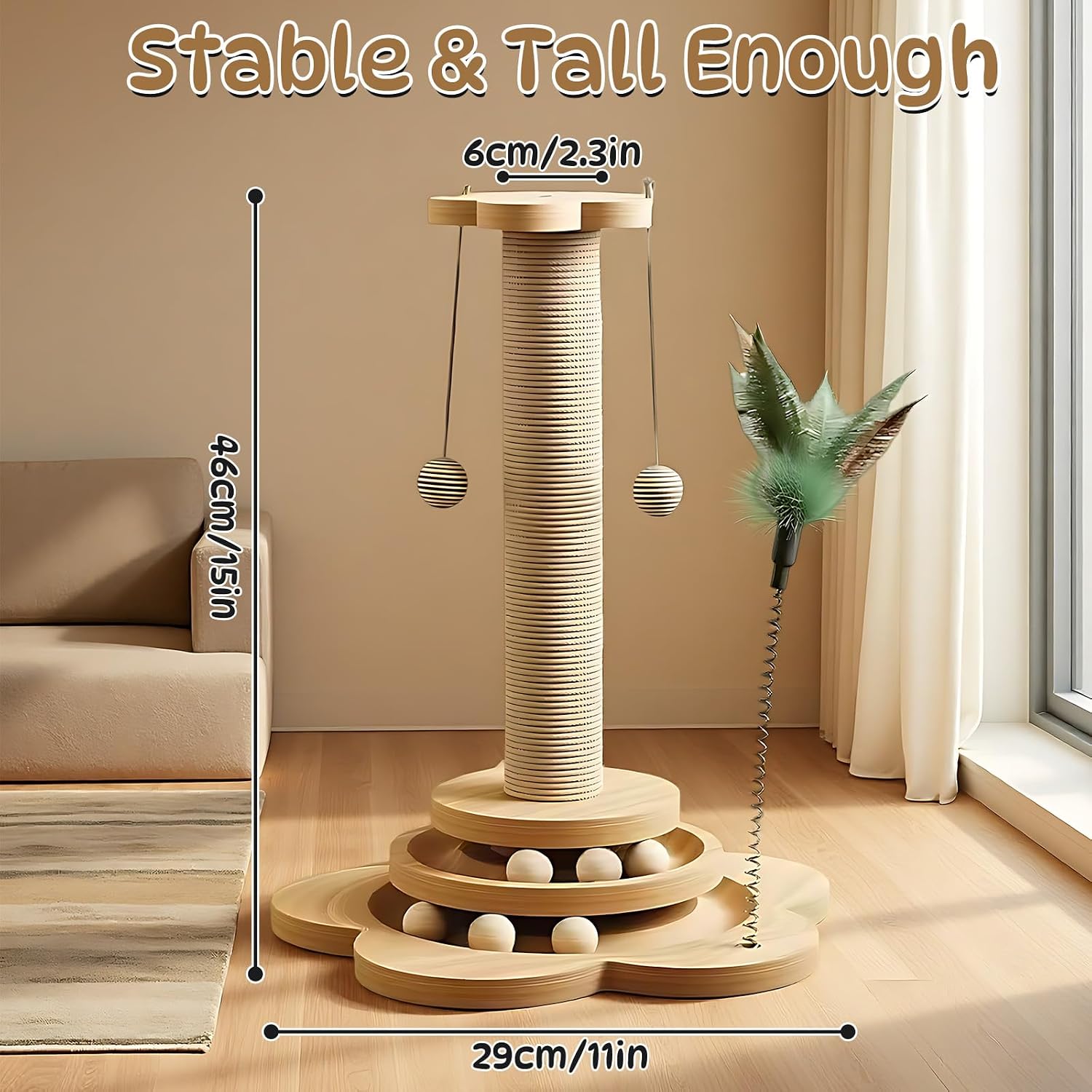 Detalle 2 de Cat Scratching Post 46cm with 6 Wood Balls